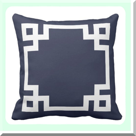 Navy Blue Greek Key Decorative Pillowcase - Preppy Girly Home Decor Square 20x20 Inch Throw Pillow Cover White Cute Pattern