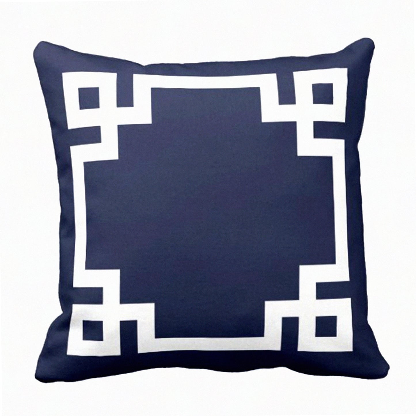 Navy Blue Greek Key Decorative Pillowcase - Preppy Girly Home Decor Square 20x20 Inch Throw Pillow Cover White Cute Pattern