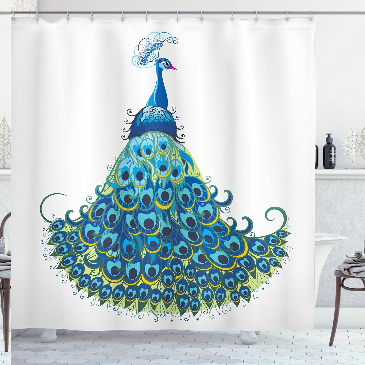 Peacock Shower Curtain 69x84 Floral Wildlife Design