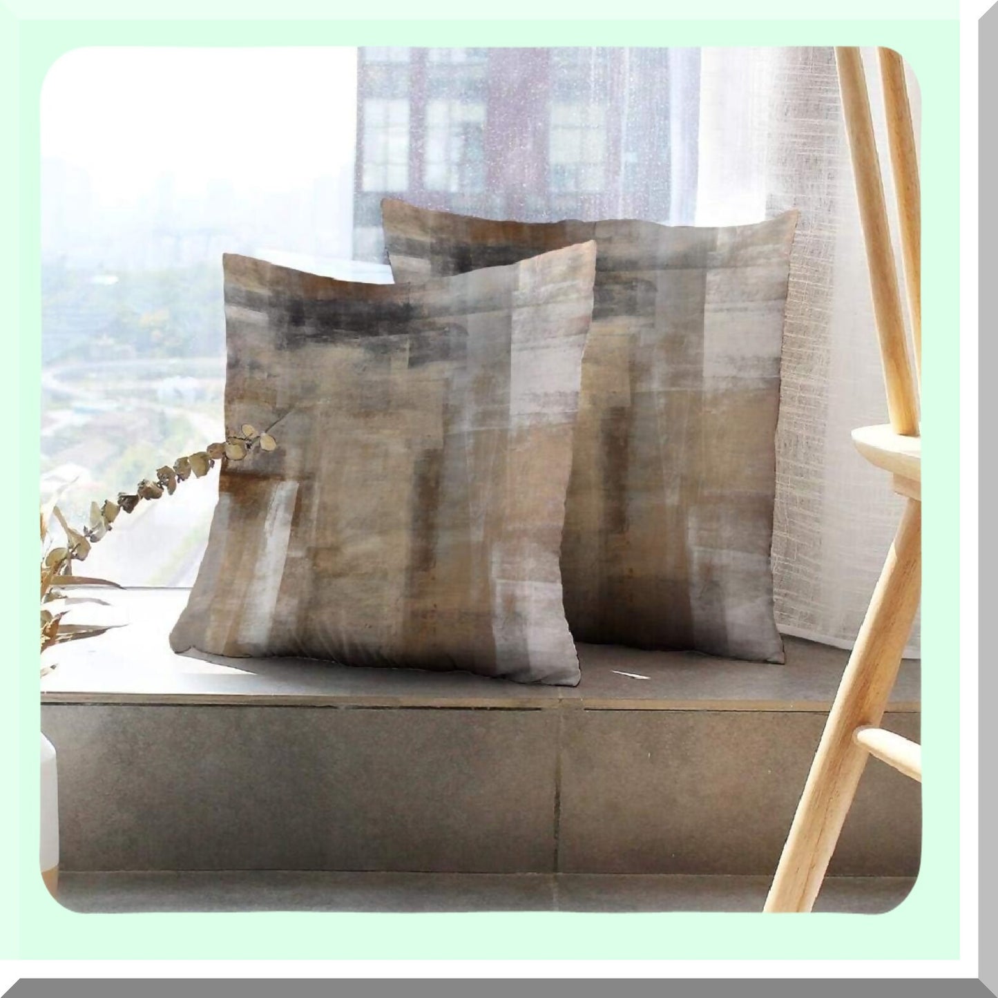 Neutral Abstract Decor Pillow Set - Grey Beige Modern Cushion Cover for Bedroom Sofa Living Room 18x18 Inch - Contemporary Throw Pillows Set of 2