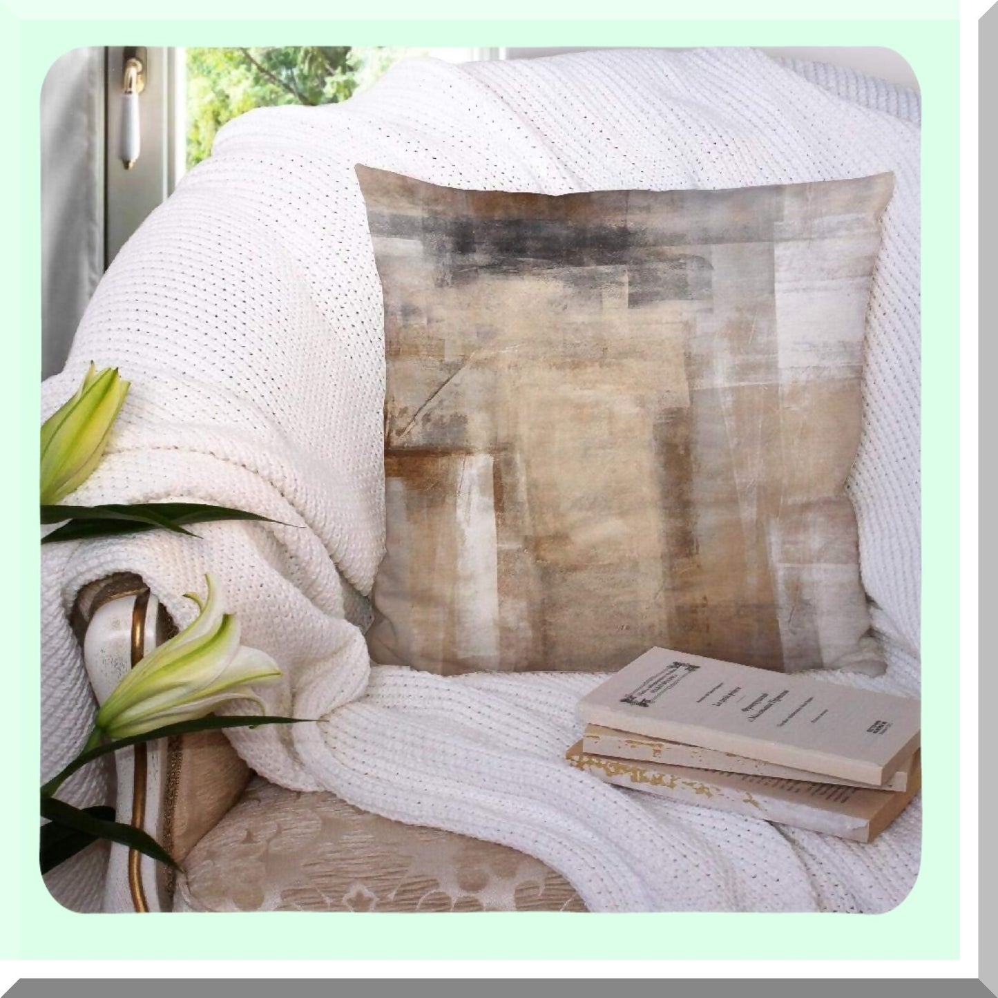 Neutral Abstract Decor Pillow Set - Grey Beige Modern Cushion Cover for Bedroom Sofa Living Room 18x18 Inch - Contemporary Throw Pillows Set of 2