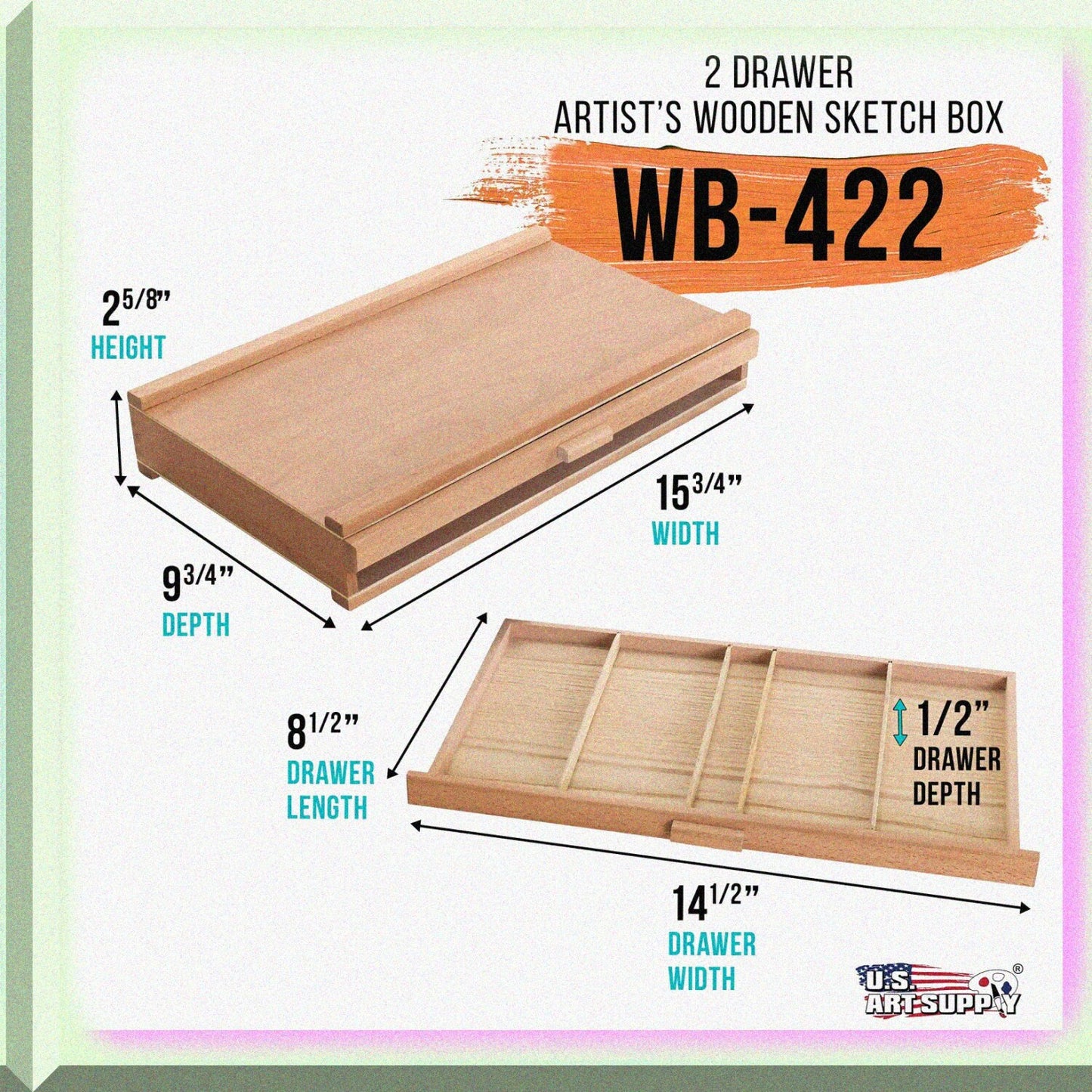 2-Drawer Wooden Art Supply Storage Box