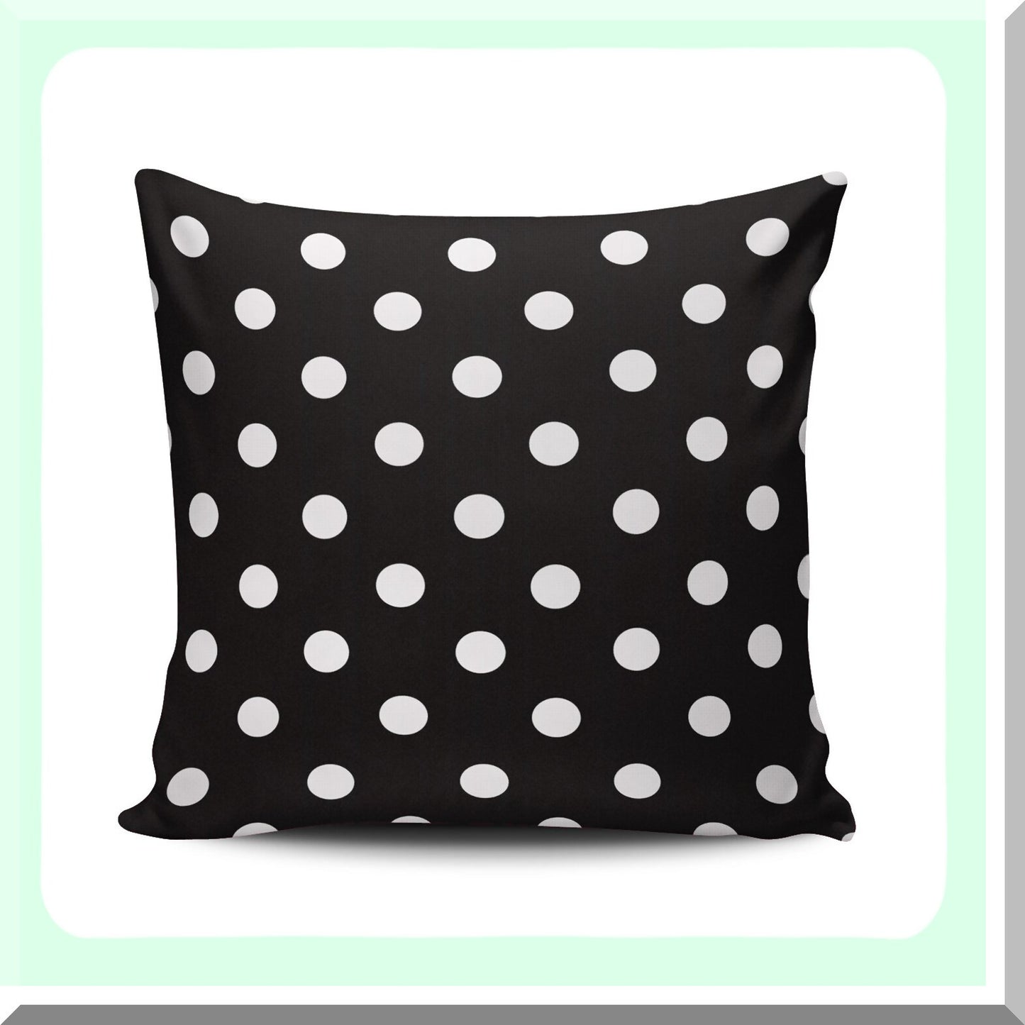 Fancy Polka Dot Plush Pillowcase - Zippered Square Throw Cushion Cover - Black White Print - Custom 16x16 Inches - One Side Printed