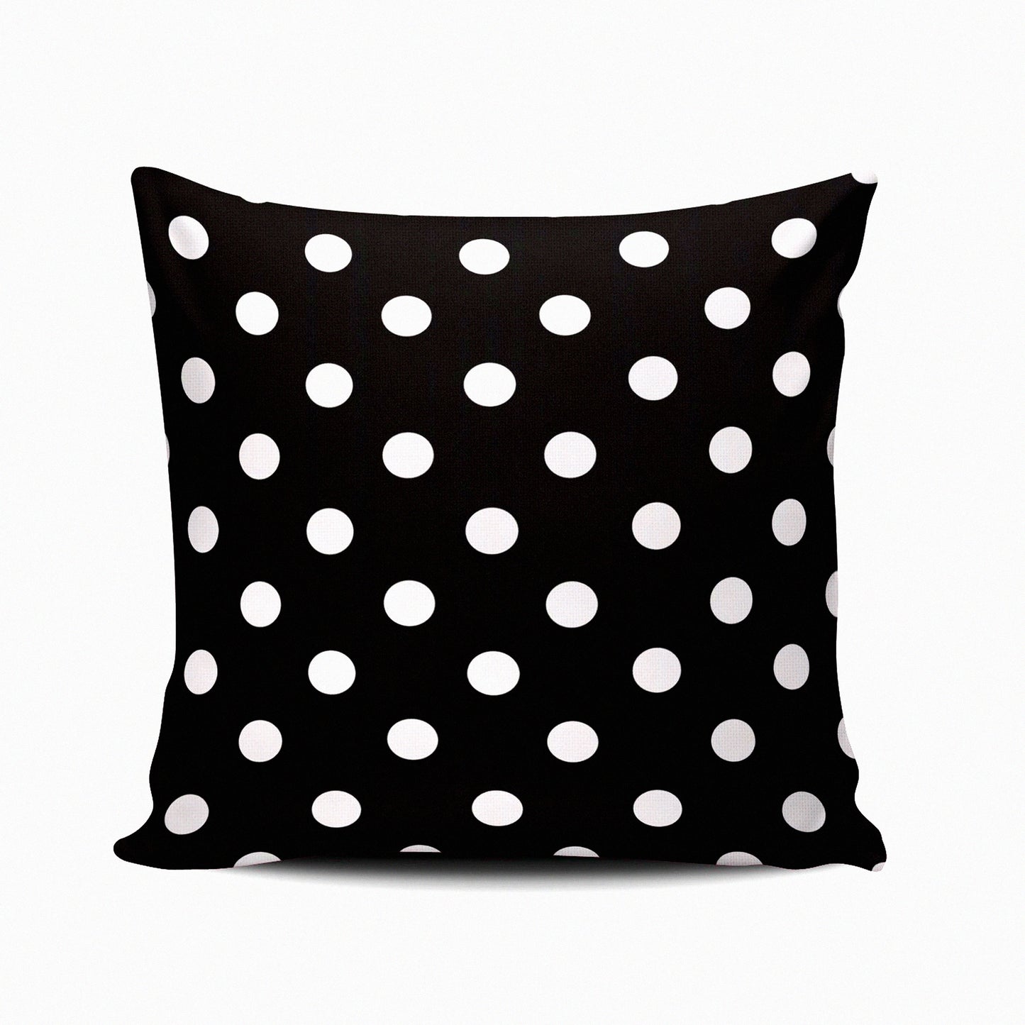 Fancy Polka Dot Plush Pillowcase - Zippered Square Throw Cushion Cover - Black White Print - Custom 16x16 Inches - One Side Printed