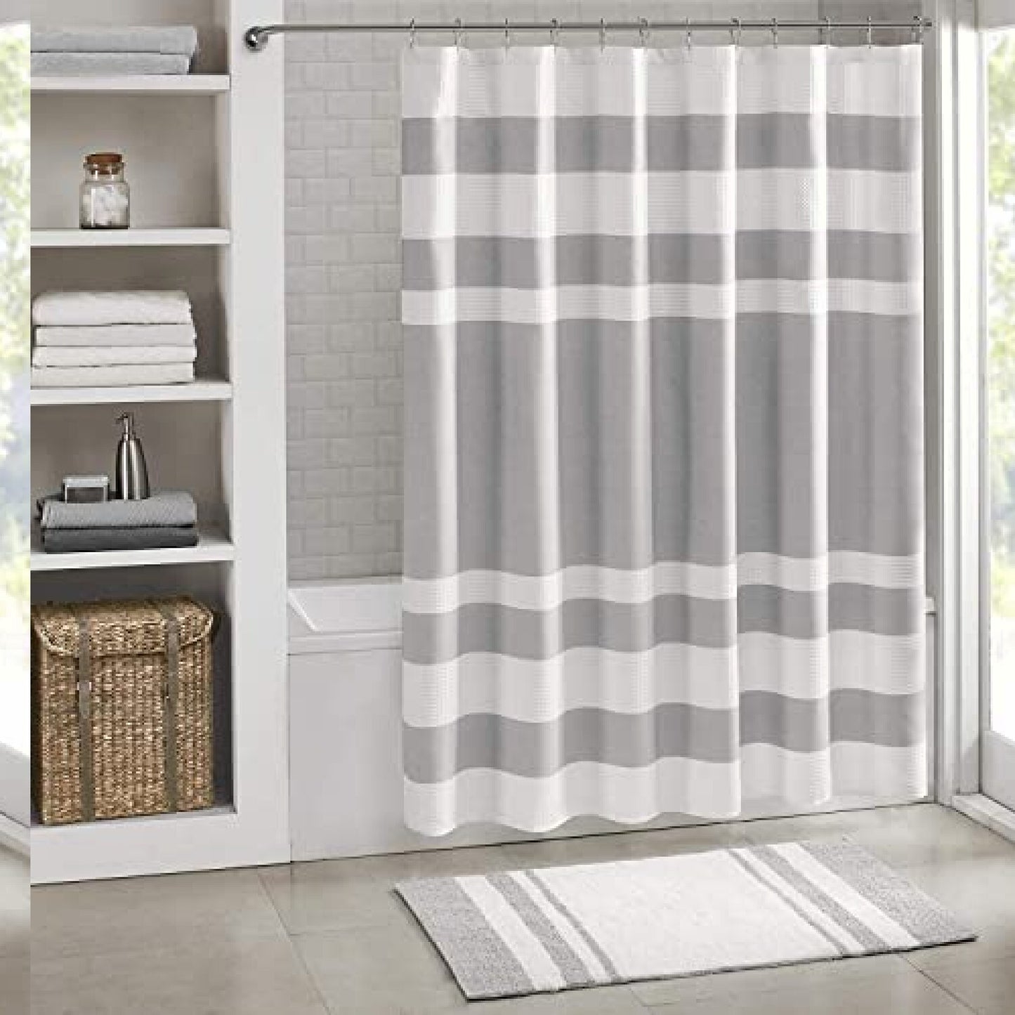 Waffle Weave Shower Curtain 72x72 Grey