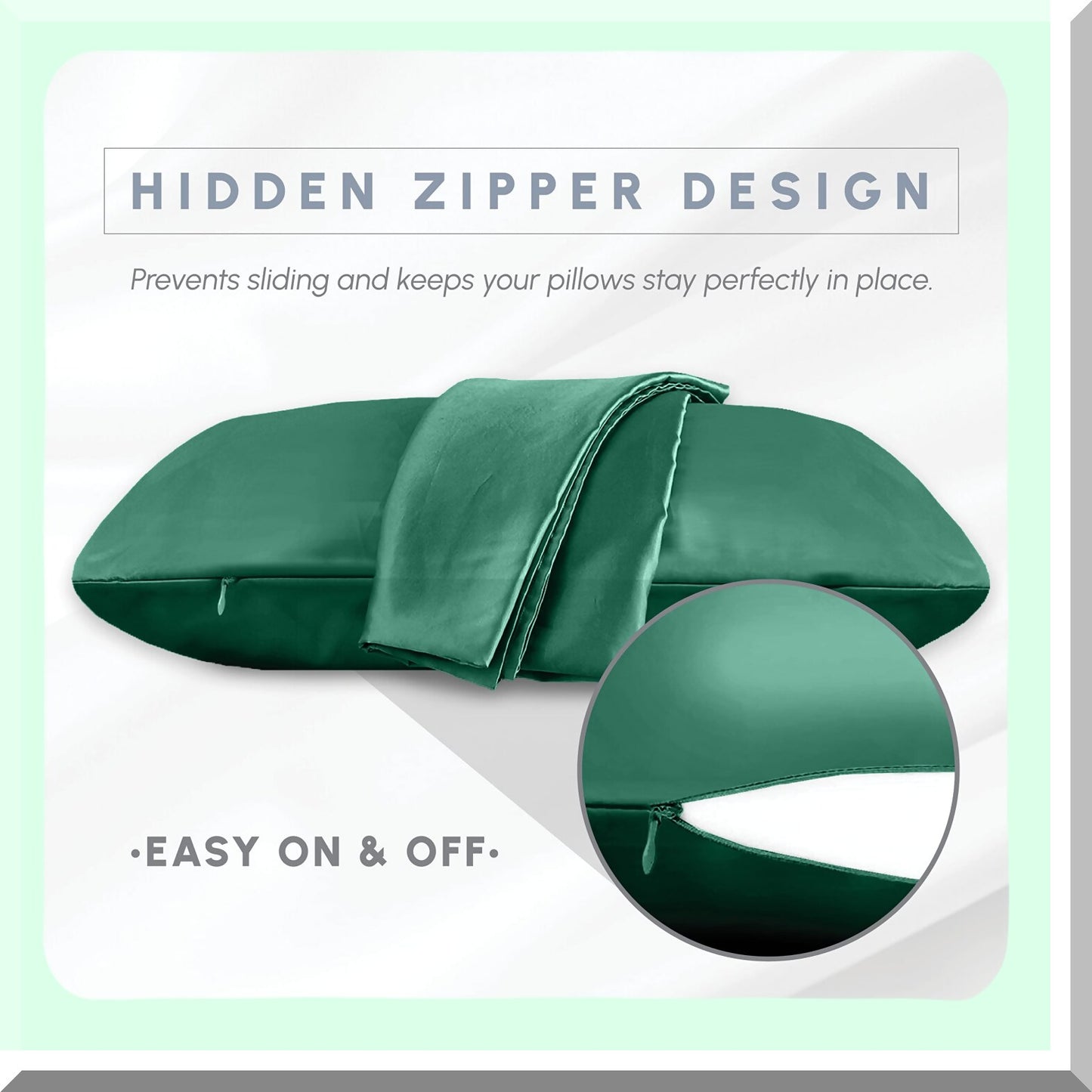 Cooling Silky Smooth Pillowcase Set - 2-Pack Viscose with Hidden Zipper Closure, Hair Care, Standard/Queen Size, Hunter Green - Beautiful Gift Box