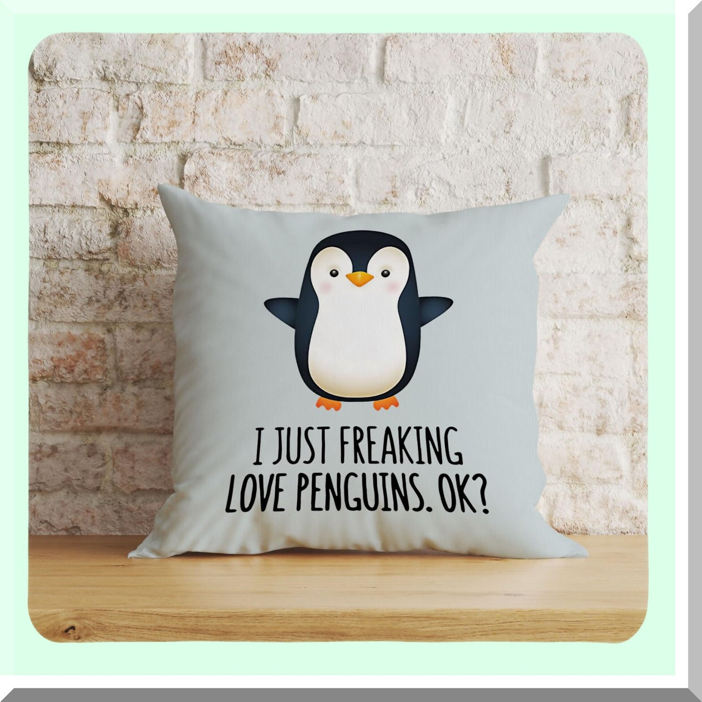Penguin Love Decorative Pillow Cover - Funny Penguin Gifts for Son, Daughter, Sister - 18x18 Inch Home Decor Cushion Case - Gray Penguin Design