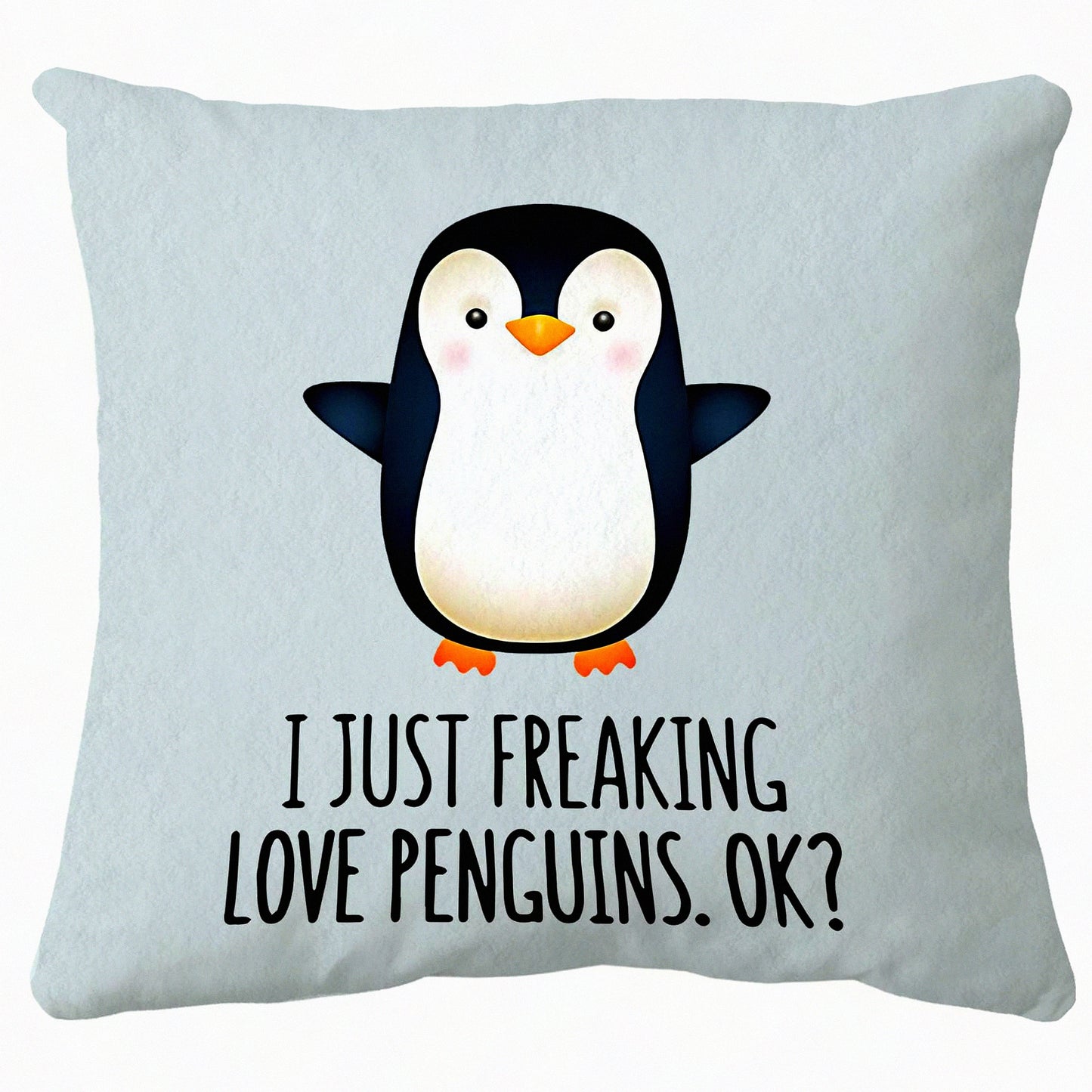 Penguin Love Decorative Pillow Cover - Funny Penguin Gifts for Son, Daughter, Sister - 18x18 Inch Home Decor Cushion Case - Gray Penguin Design