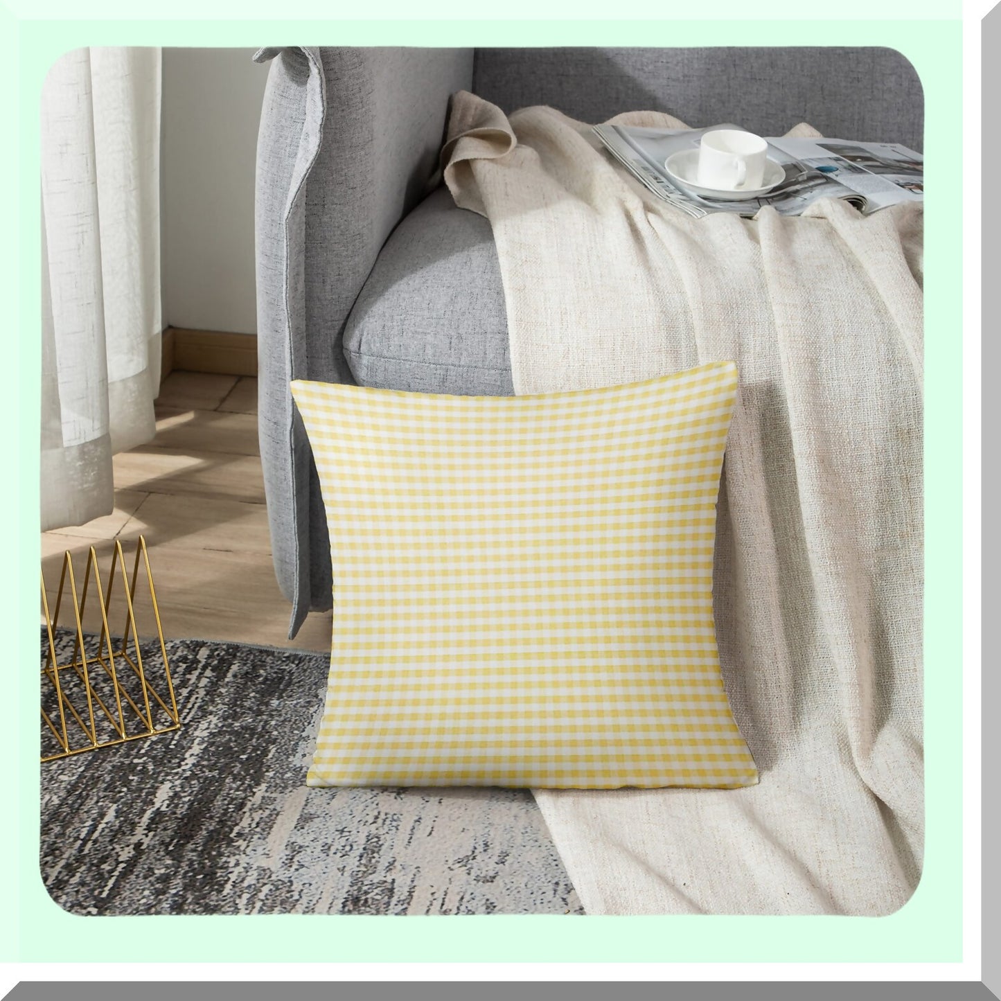 Spring Gingham Yellow Accent Pillowcase - Decorative Square Throw Pillow Cover for Livingroom Home Decor, White 18 x 18 Inch