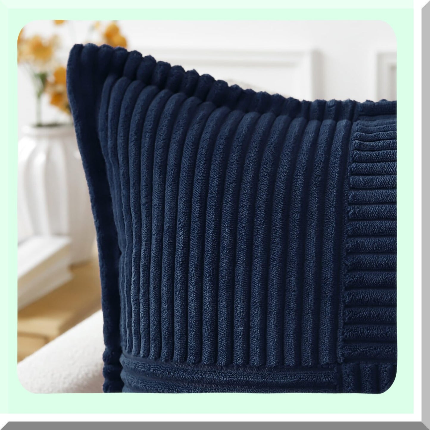 Boho Stripe Corduroy Pillow Covers - Set of 2 Navy Blue 18x18 Inch - Super Soft Splicing Broadside Decorative Textured Throw Pillows for Couch Sofa Bed