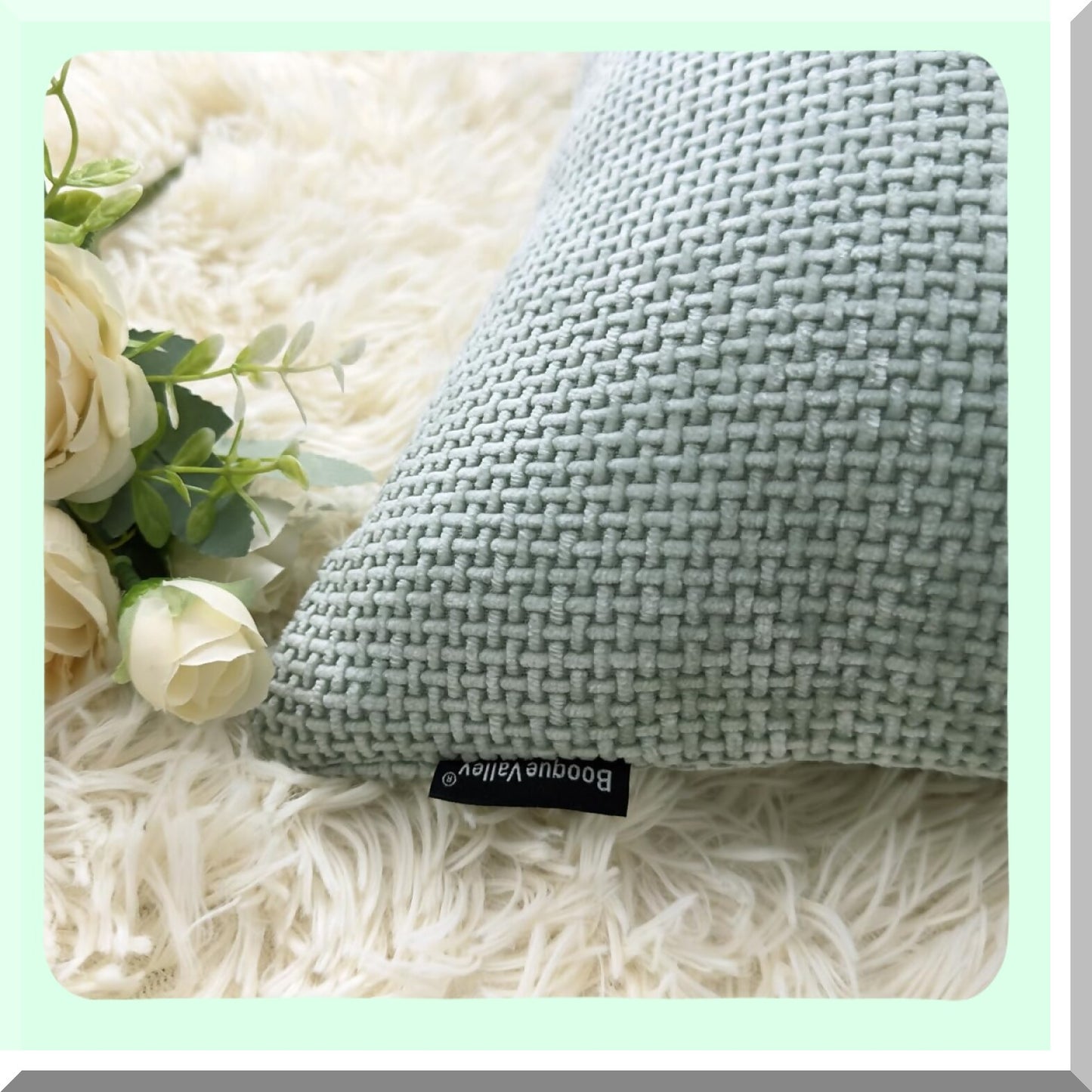 WaveTexture Chenille Pillow Covers - Set of 2 Seafoam Square Cushion Cases for Bed & Sofa. Handmade Modern Accent Daily Pillowcases (18x18 inch)