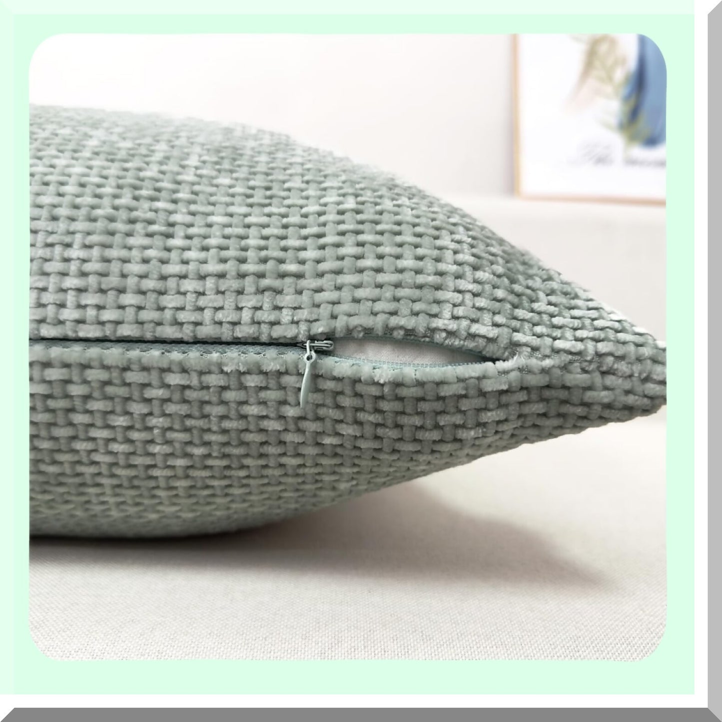 WaveTexture Chenille Pillow Covers - Set of 2 Seafoam Square Cushion Cases for Bed & Sofa. Handmade Modern Accent Daily Pillowcases (18x18 inch)