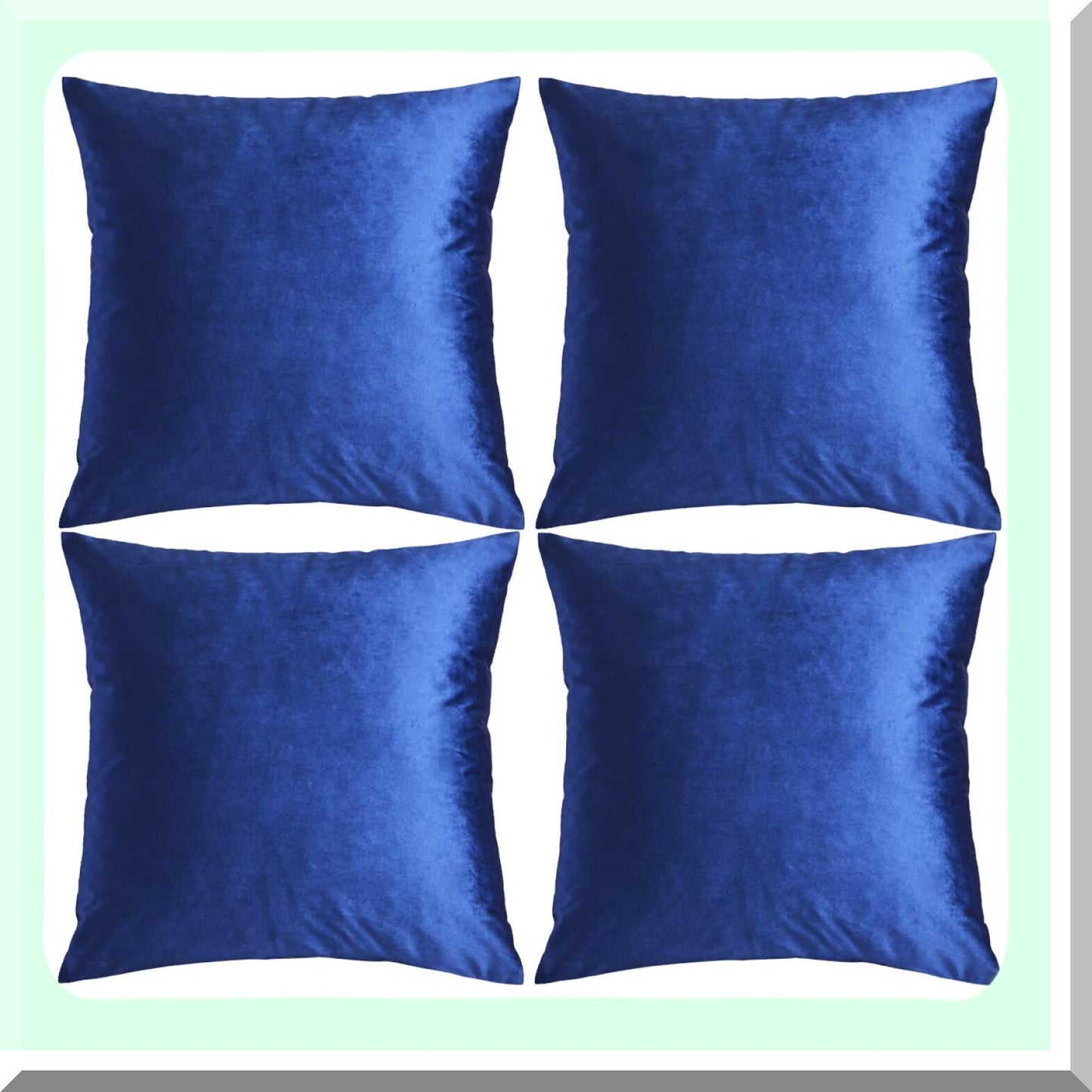 Blue Velvet Decorative Pillow Covers - Set of 4, 18x18 Square Cushion Covers