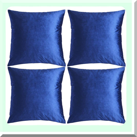 Blue Velvet Decorative Pillow Covers - Set of 4, 18x18 Square Cushion Covers