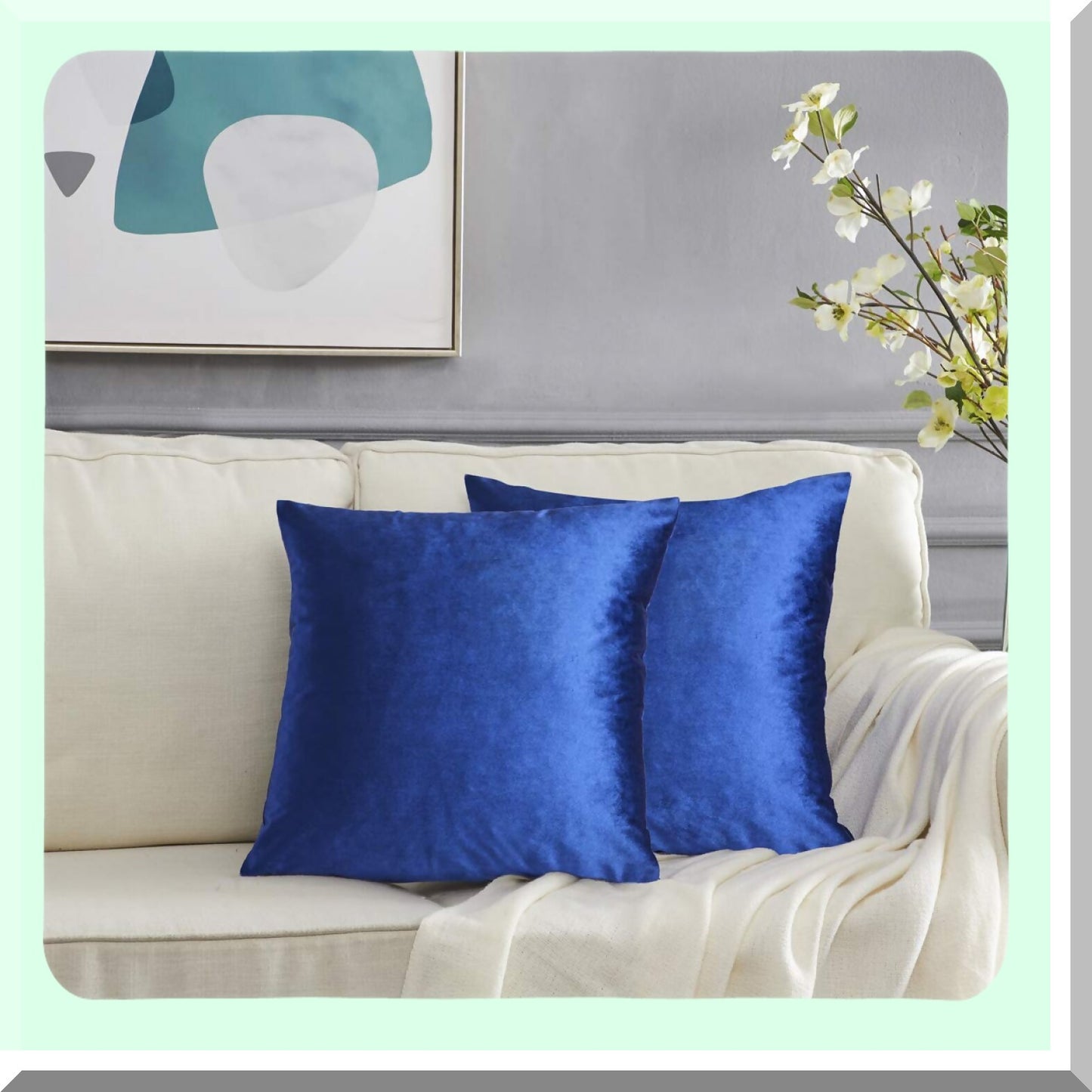 Blue Velvet Decorative Pillow Covers - Set of 4, 18x18 Square Cushion Covers