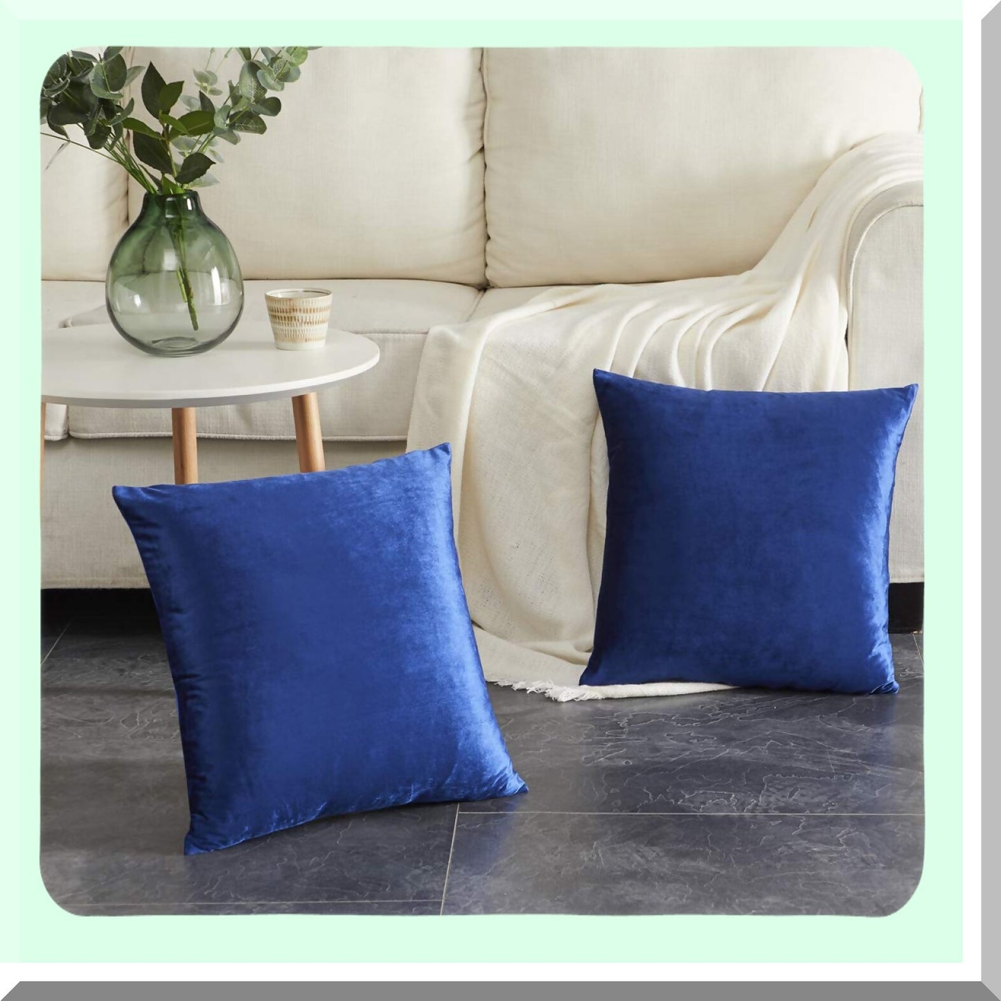 Blue Velvet Decorative Pillow Covers - Set of 4, 18x18 Square Cushion Covers