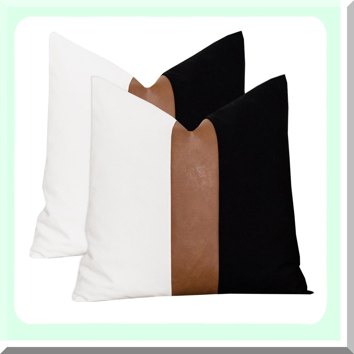 Boho Patchwork Farmhouse Pillow Covers - Set of 2 26x26 Rustic Throw Cushion Cases for Sofa Couch Chair Bedroom, Black White Leather Cotton Decor