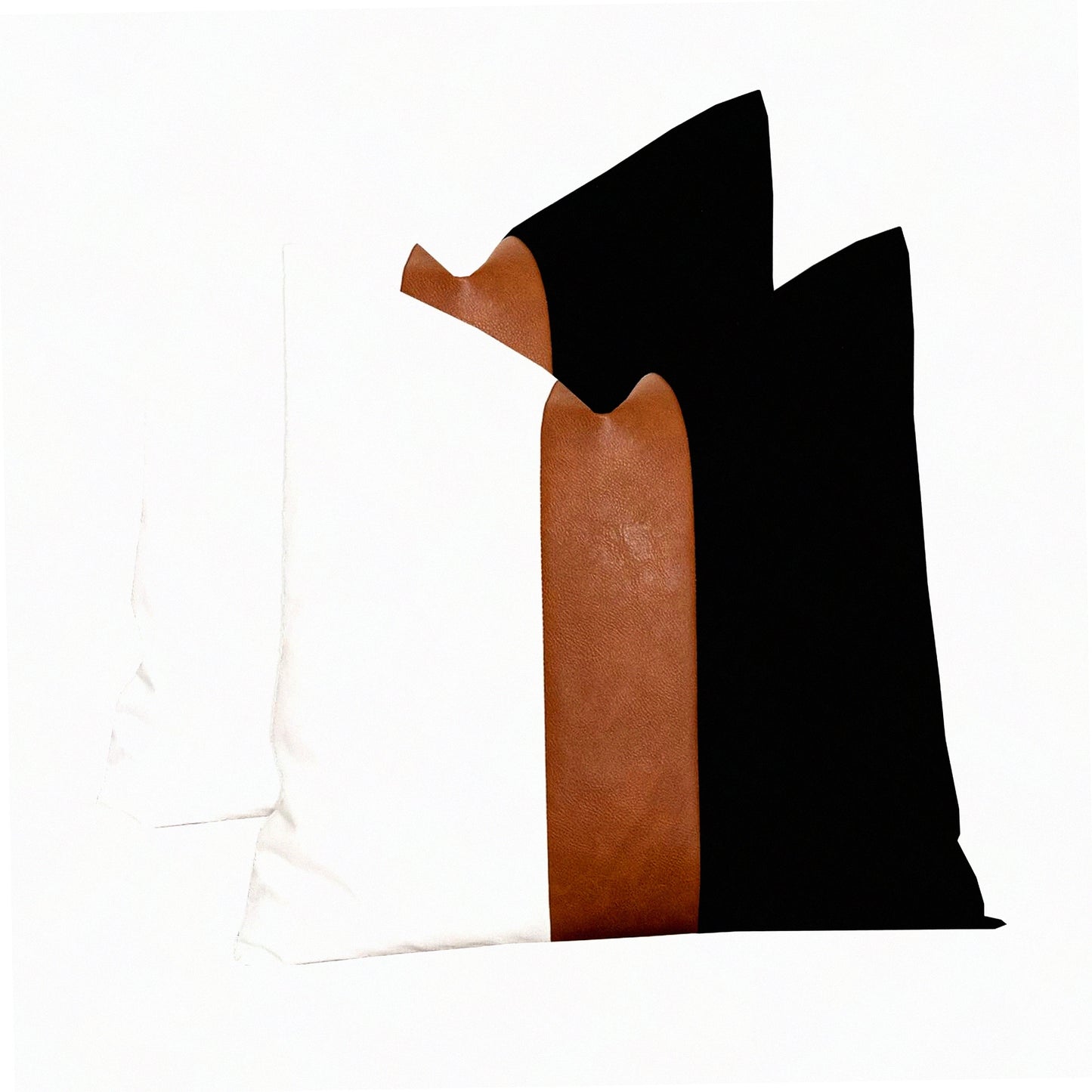 Boho Patchwork Farmhouse Pillow Covers - Set of 2 26x26 Rustic Throw Cushion Cases for Sofa Couch Chair Bedroom, Black White Leather Cotton Decor