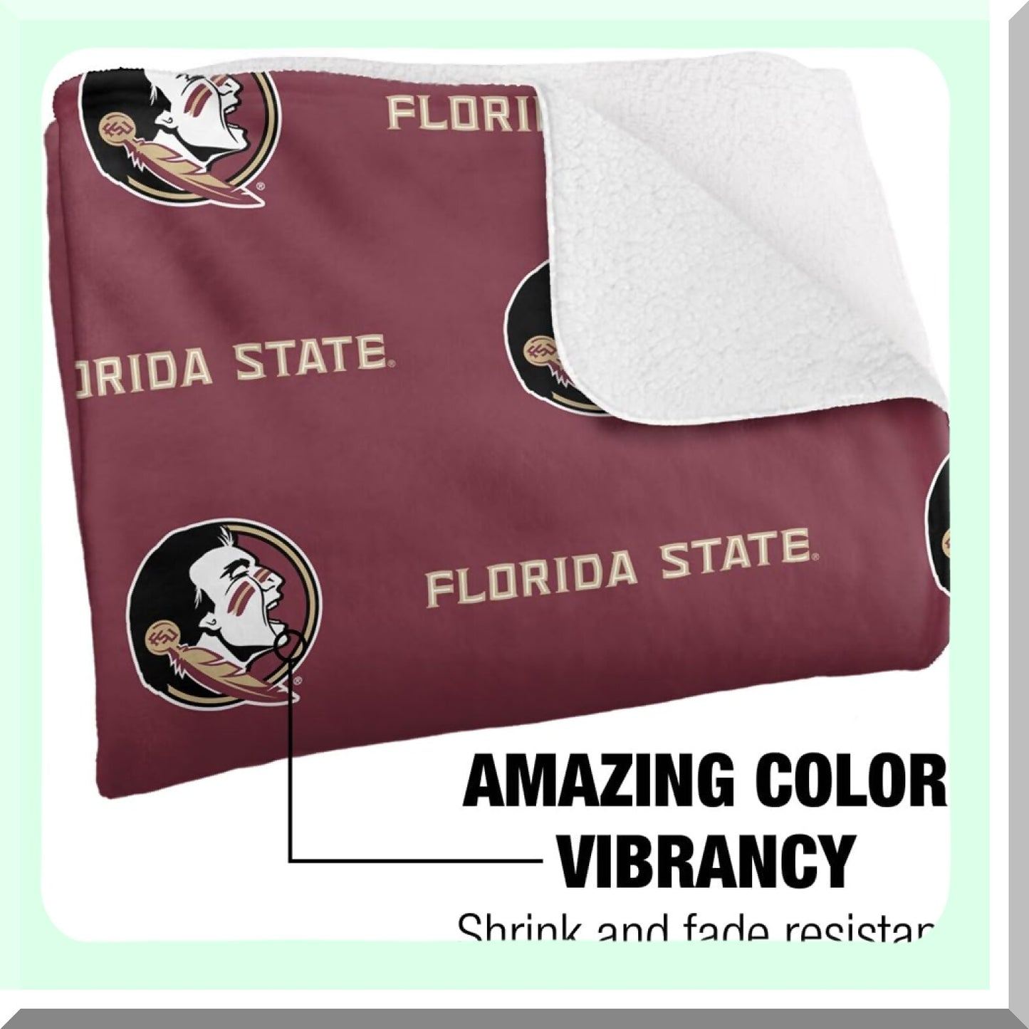 Seminole Spirit Sherpa Throw - Super Soft 50"x60" Silky Touch Blanket with FSU Logo Pattern