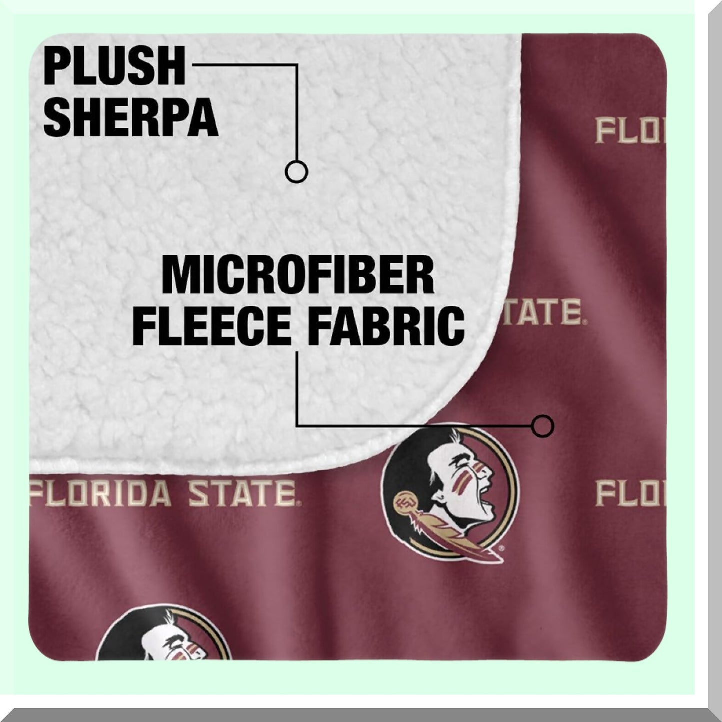 Seminole Spirit Sherpa Throw - Super Soft 50"x60" Silky Touch Blanket with FSU Logo Pattern