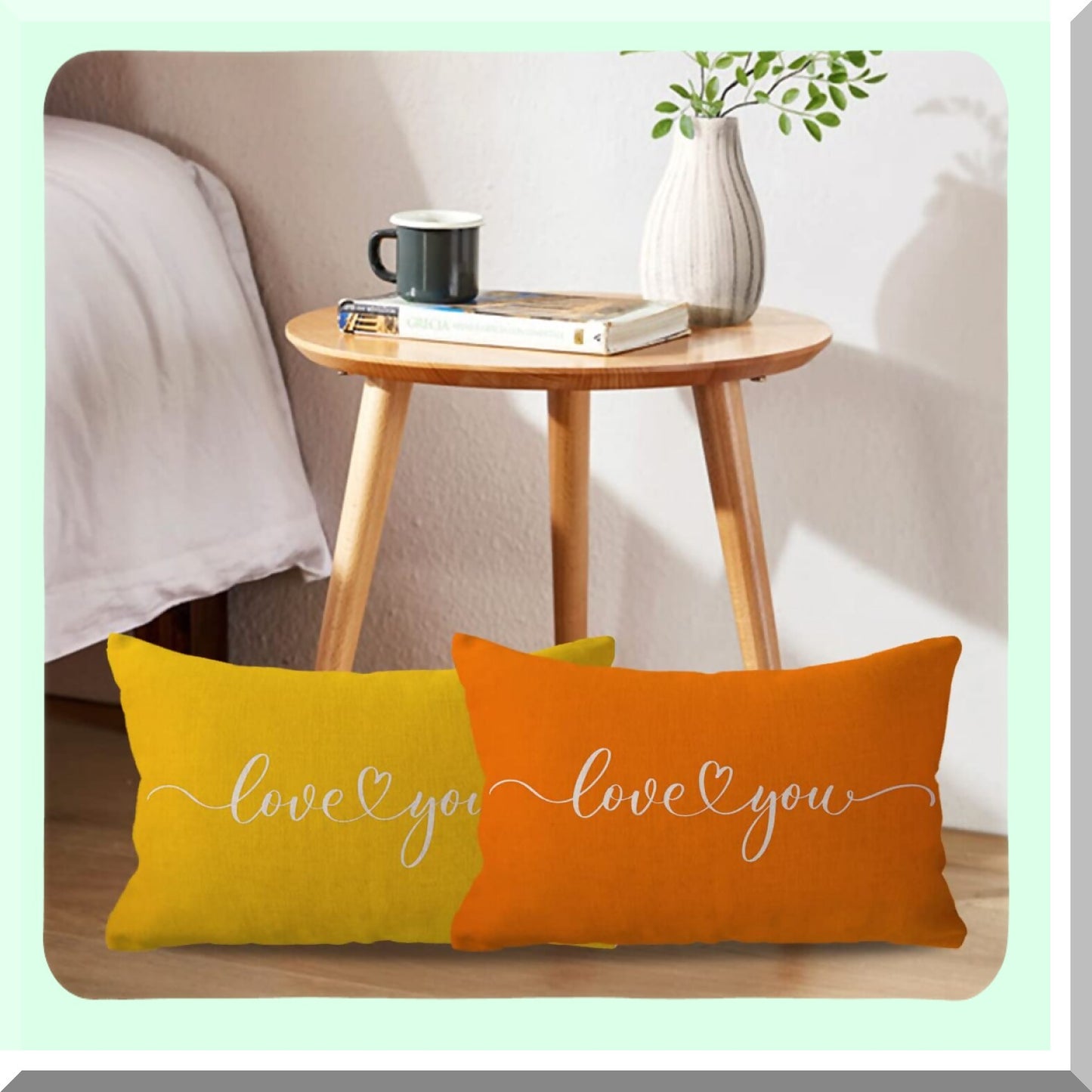 Love Nest Lumbar Pillow Covers - Romantic Anniversary & Wedding Gift - Couples Quote Pillow Cases - 12x20 Inch Yellow Sofa Bed Couch Decor