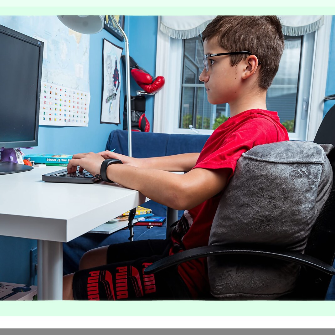 FoamComfort Kids Teen Reading Pillow - Blue Small Bed Rest Back Pillow for Sitting, Shredded Memory Foam Support, Cozy Cushion for Relaxing & Studying