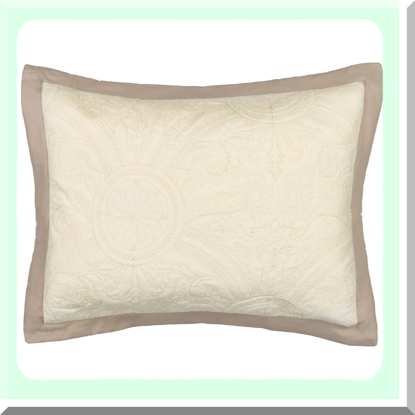 Luxury Ivory Embroidered Euro Sham Pillow - Modern Rectangular Decorative Cushion Cover - 20" x 26" - Elegant Home Decor Accent