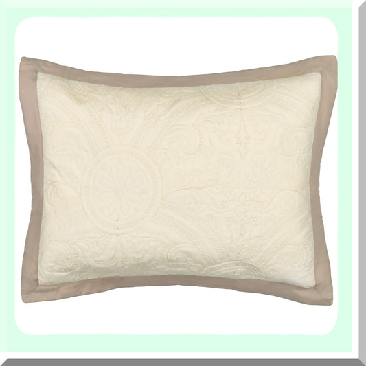 Luxury Ivory Embroidered Euro Sham Pillow - Modern Rectangular Decorative Cushion Cover - 20" x 26" - Elegant Home Decor Accent