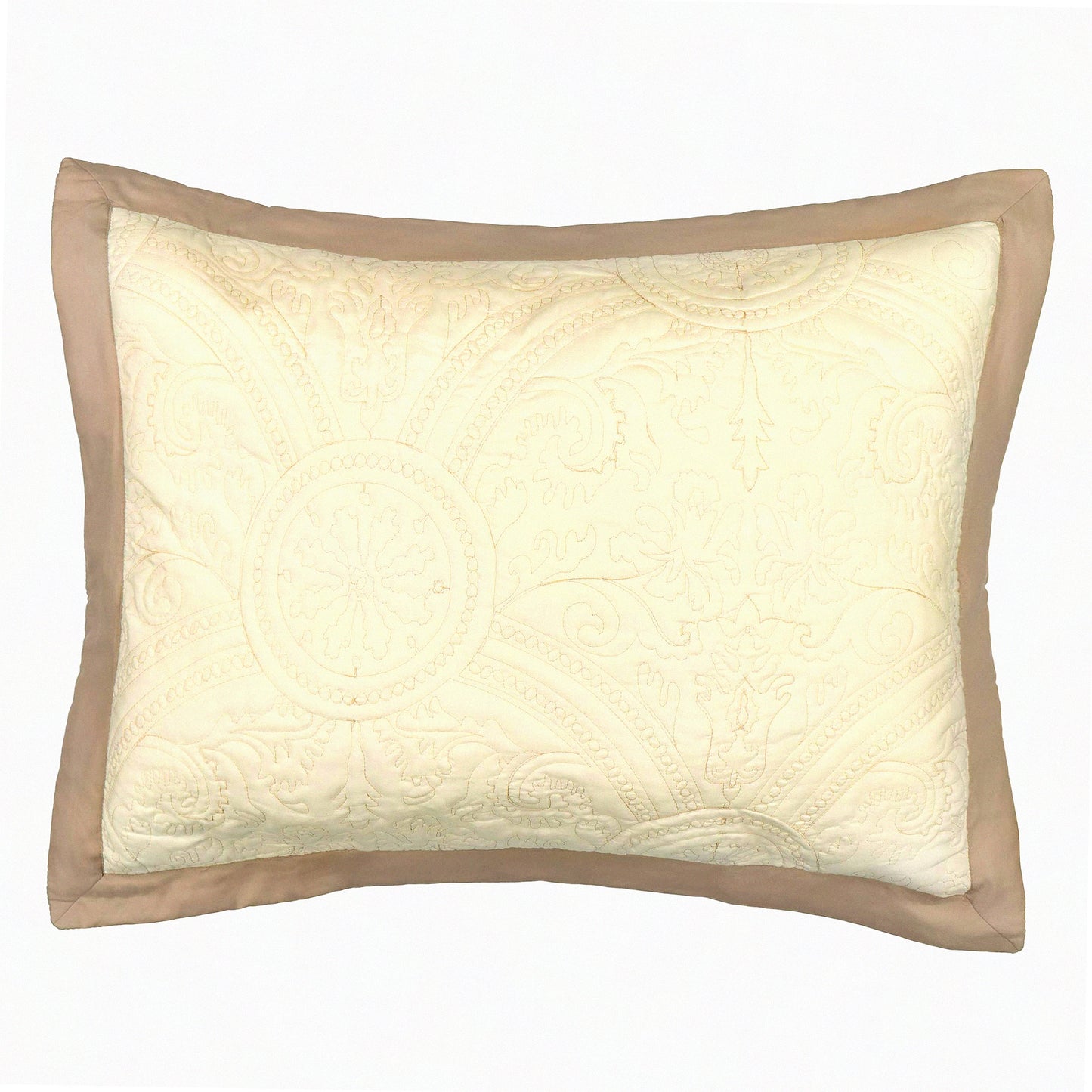 Luxury Ivory Embroidered Euro Sham Pillow - Modern Rectangular Decorative Cushion Cover - 20" x 26" - Elegant Home Decor Accent