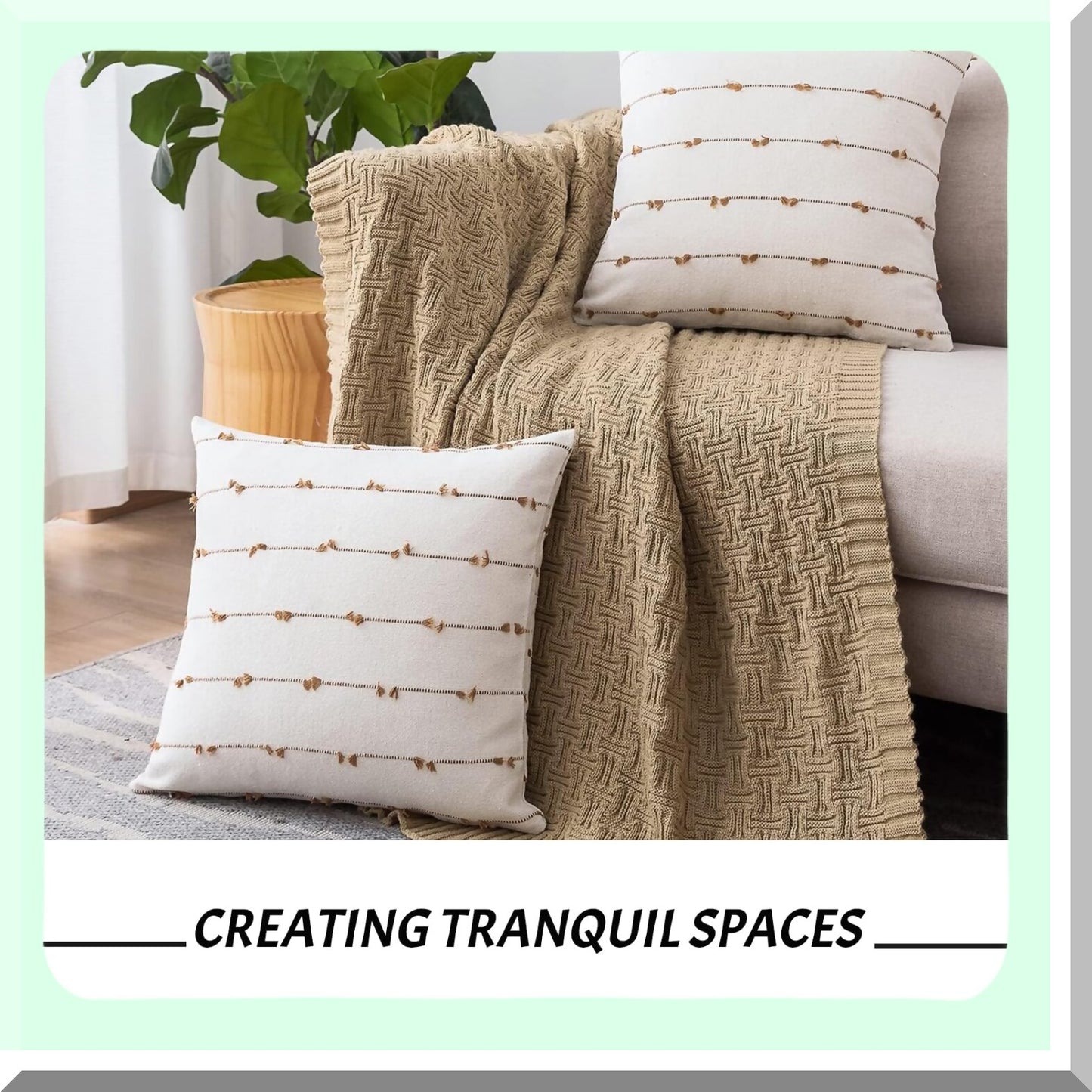 Rustic Linen Boho Pillow Covers - Set of 2 Farmhouse Decor Cushion Cases for Sofa, Couch, Bed - 20x20 Brown Square Throw Pillows