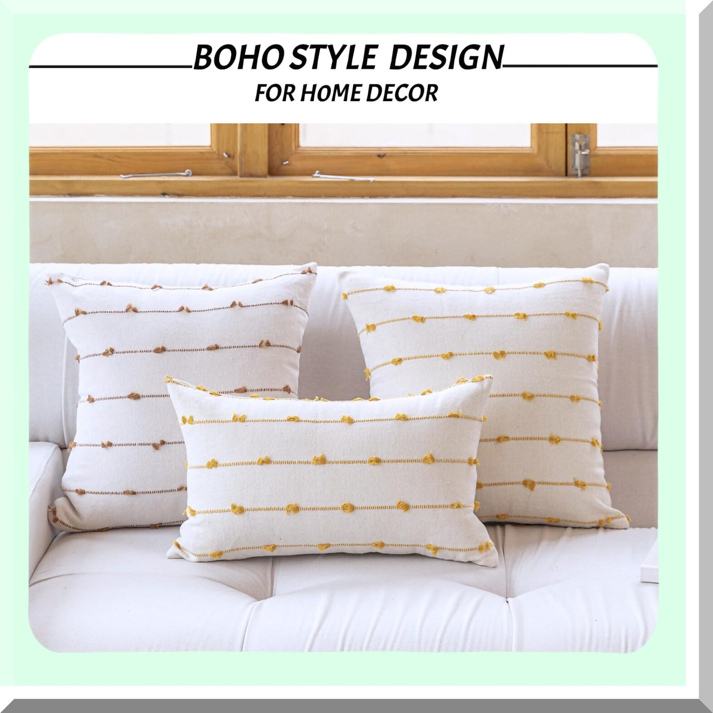 Rustic Linen Boho Pillow Covers - Set of 2 Farmhouse Decor Cushion Cases for Sofa, Couch, Bed - 20x20 Brown Square Throw Pillows