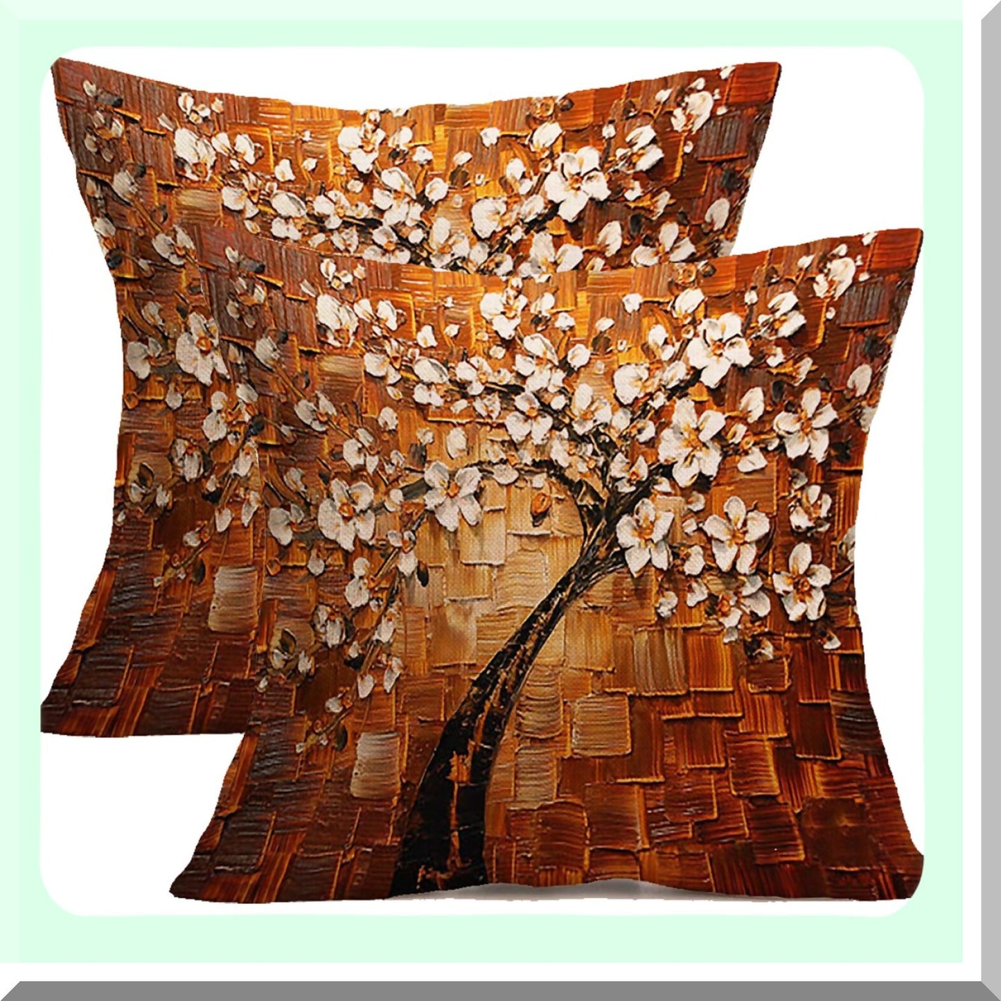 TreeArt Linen Pillowcase Set - Decorative Throw Pillow Covers for Couch & Bedroom - 18x18 Inch Cushion Cover - Home Decor Painting Tree Design - Pack of 2