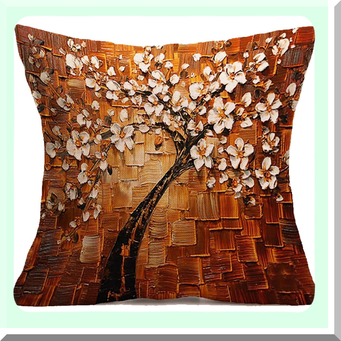 TreeArt Linen Pillowcase Set - Decorative Throw Pillow Covers for Couch & Bedroom - 18x18 Inch Cushion Cover - Home Decor Painting Tree Design - Pack of 2