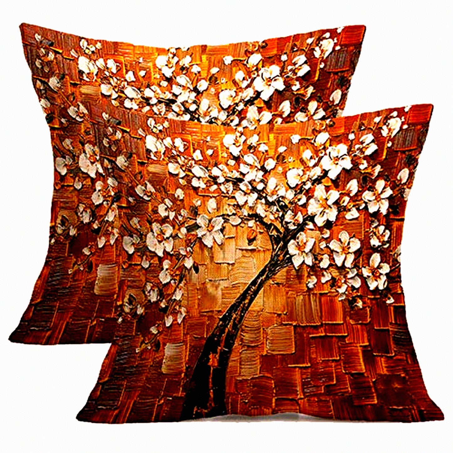 TreeArt Linen Pillowcase Set - Decorative Throw Pillow Covers for Couch & Bedroom - 18x18 Inch Cushion Cover - Home Decor Painting Tree Design - Pack of 2