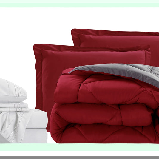 Luxury Cali Comfort 7-Piece Bed Set - 1500 Thread Count Sheets & Comforter, Red/Gray - Wrinkle & Stain Resistant - Super Cozy Bed-in-a-Bag