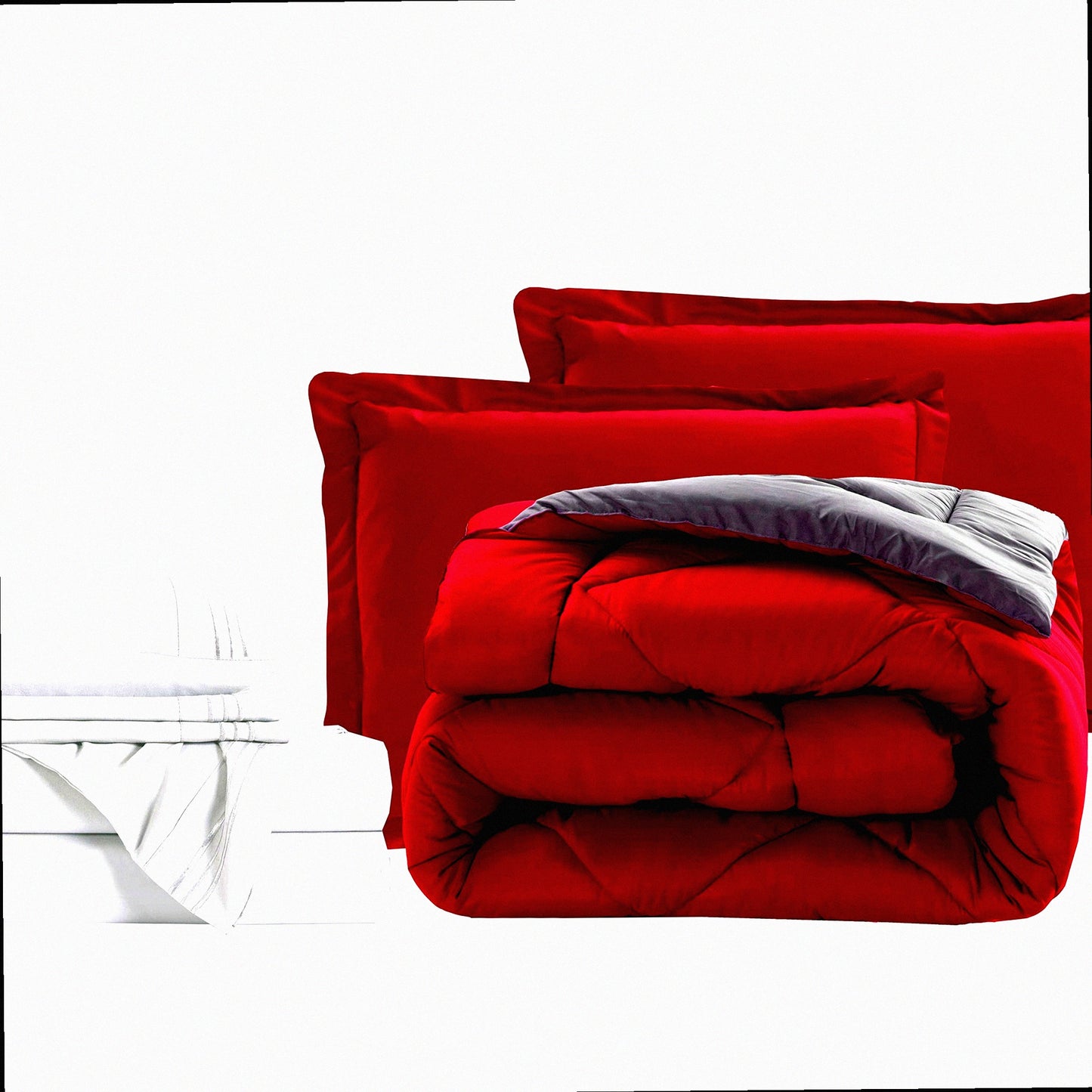 Luxury Cali Comfort 7-Piece Bed Set - 1500 Thread Count Sheets & Comforter, Red/Gray - Wrinkle & Stain Resistant - Super Cozy Bed-in-a-Bag