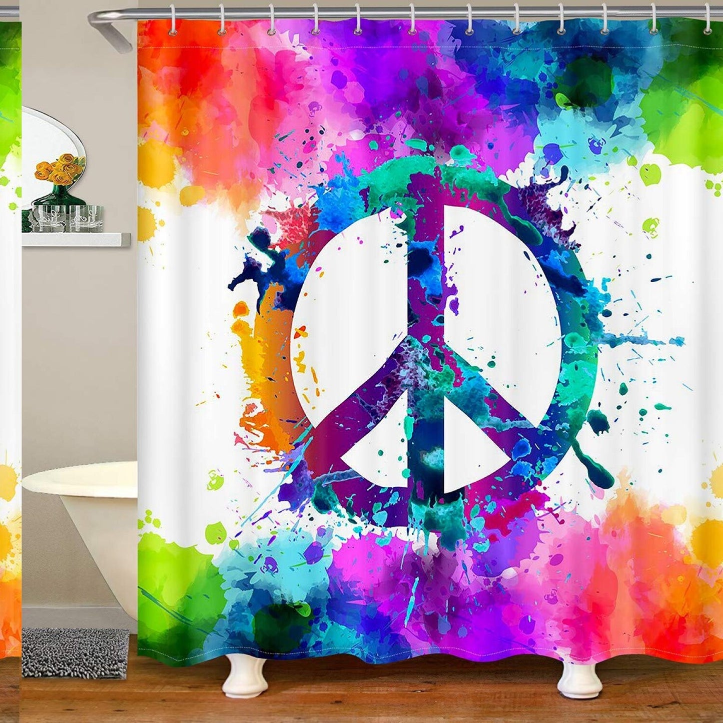 Peace Symbol Tie Dye Waterproof Shower Curtain 72x72 Inches