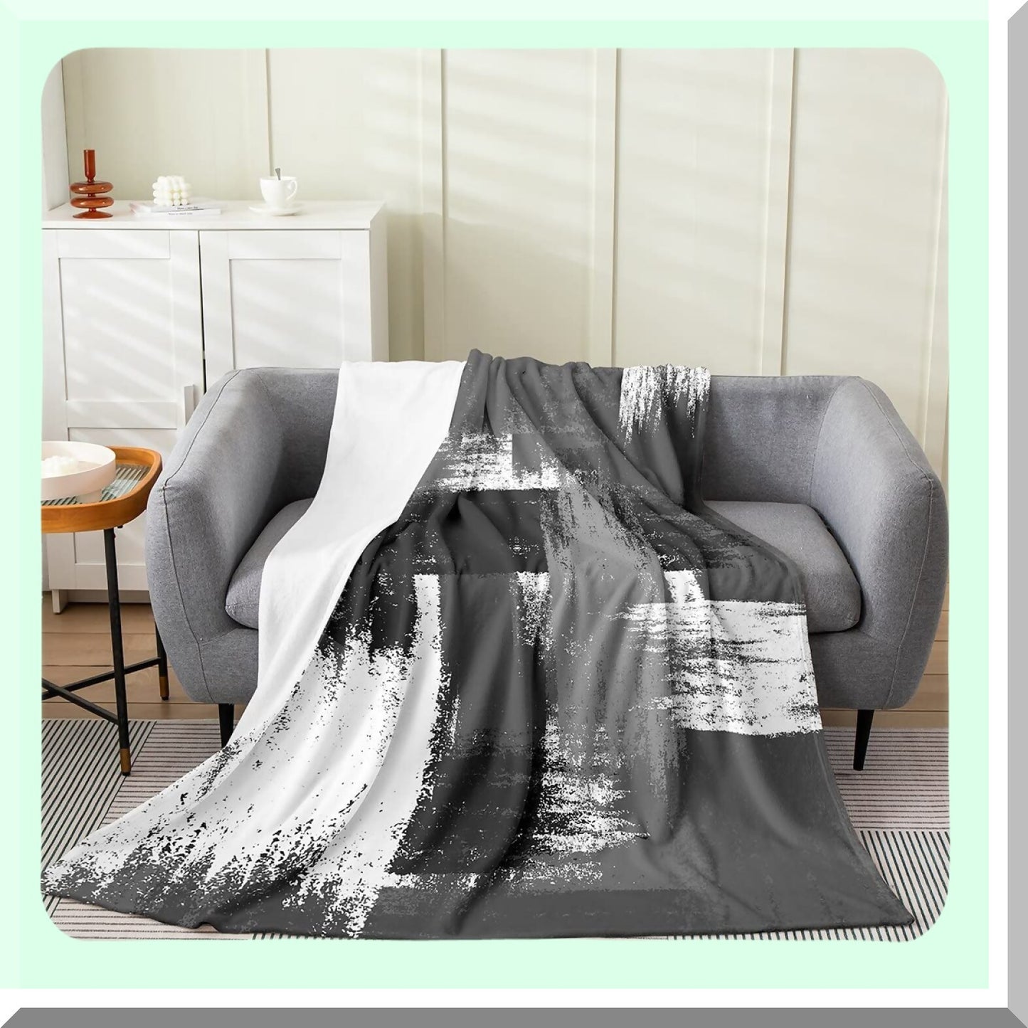 GeoBuff CozyCheck Flannel Fleece Throw - All Season Modern Art Blanket for Bed, Sofa, Couch - Black Grey White Geometry Design - 40"x50""