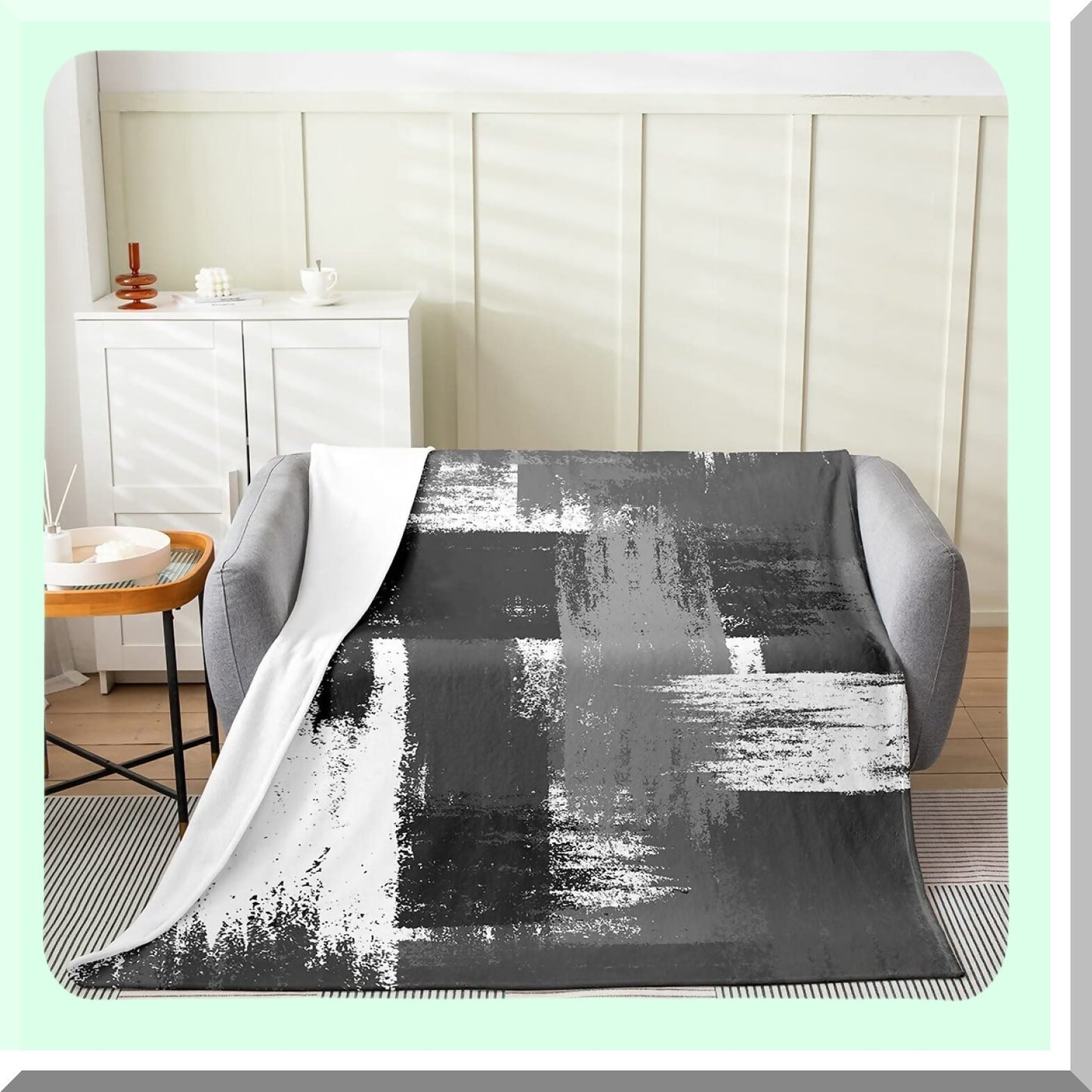 GeoBuff CozyCheck Flannel Fleece Throw - All Season Modern Art Blanket for Bed, Sofa, Couch - Black Grey White Geometry Design - 40"x50""