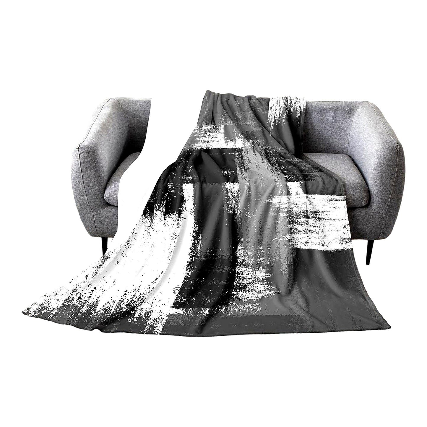 GeoBuff CozyCheck Flannel Fleece Throw - All Season Modern Art Blanket for Bed, Sofa, Couch - Black Grey White Geometry Design - 40"x50""