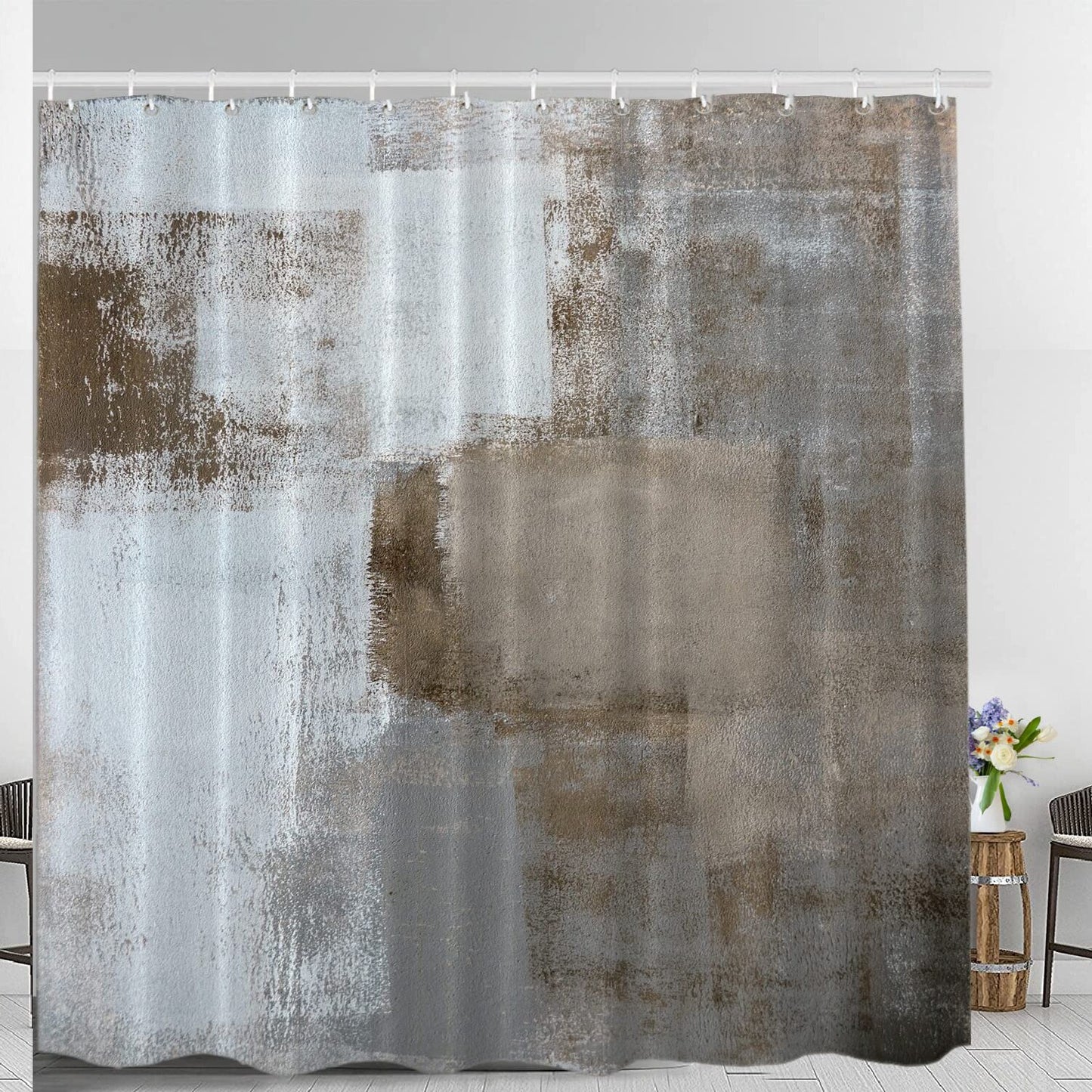 Grey Abstract Art Decor Shower Curtain 72x72 Inches