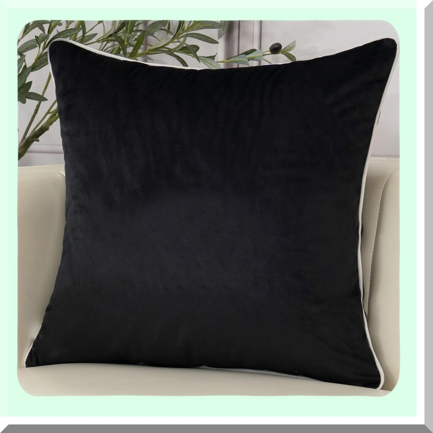 Luxury Embroidered Leaf Velvet Pillow Cover - Modern Decorative Cushion Case for Living Room & Bedroom - Black White Square Throw Pillowcase 18x18"