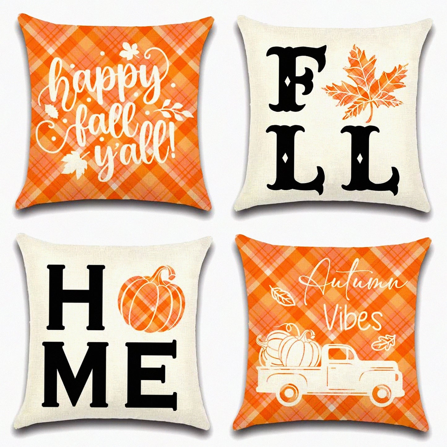 Autumn Harvest Pillow Set - Maple Leaf Pumpkin Decorative Throw Pillows - Farmhouse Thanksgiving Cushion Covers - Fall Home Decor 18x18 Set of 4