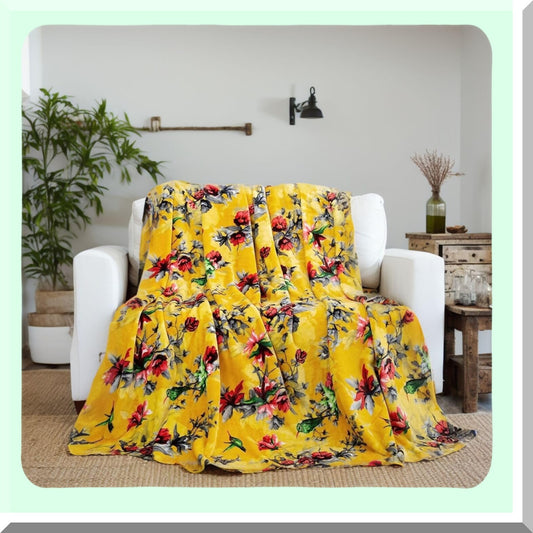 Vibrant Tropical Hummingbird Fleece Throw - Sunny Yellow, Super Soft Mink, Cozy & Lightweight, 50" x 60""
