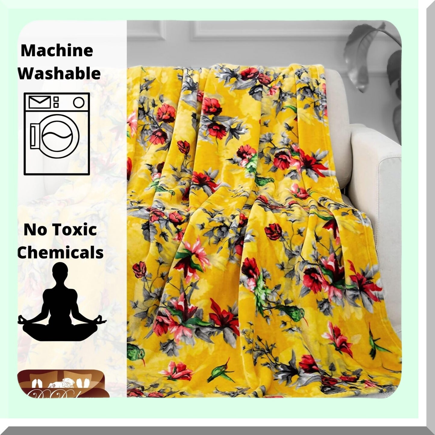 Vibrant Tropical Hummingbird Fleece Throw - Sunny Yellow, Super Soft Mink, Cozy & Lightweight, 50" x 60""