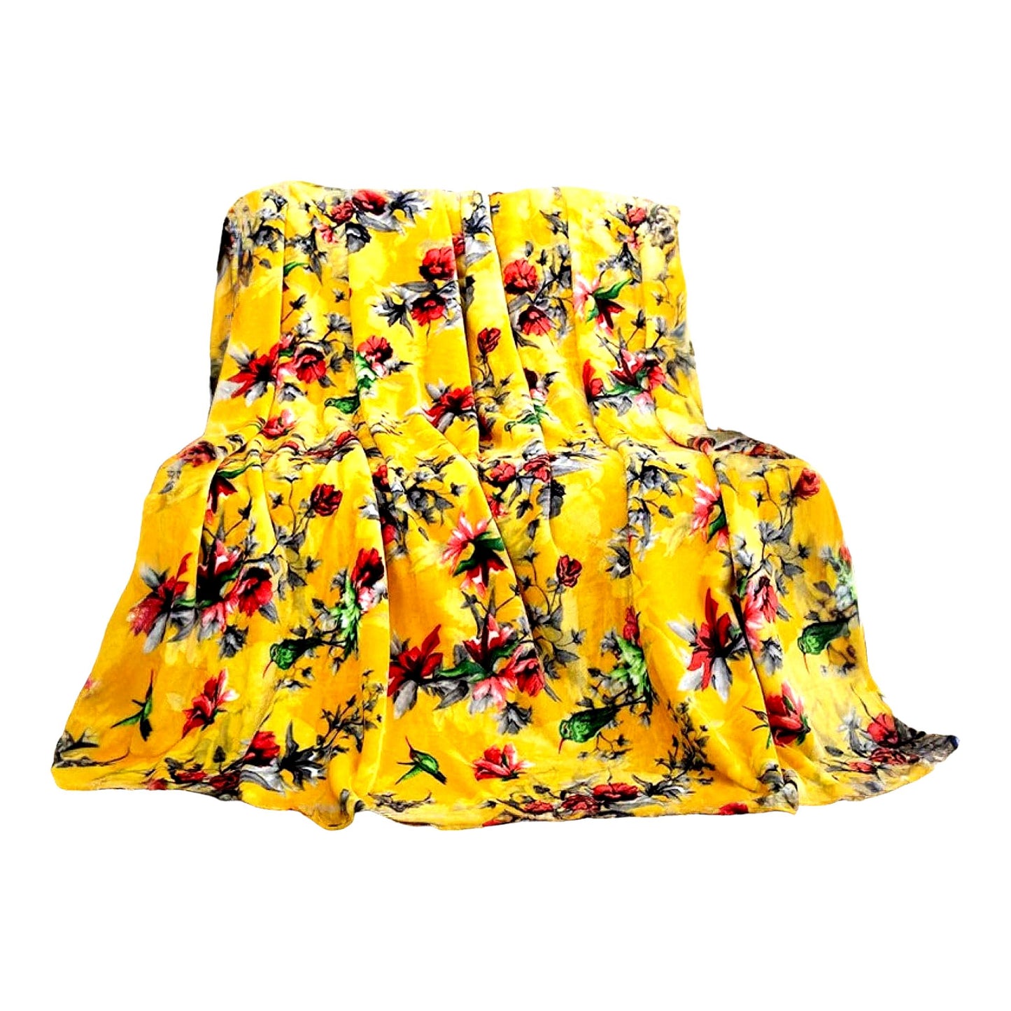 Vibrant Tropical Hummingbird Fleece Throw - Sunny Yellow, Super Soft Mink, Cozy & Lightweight, 50" x 60""