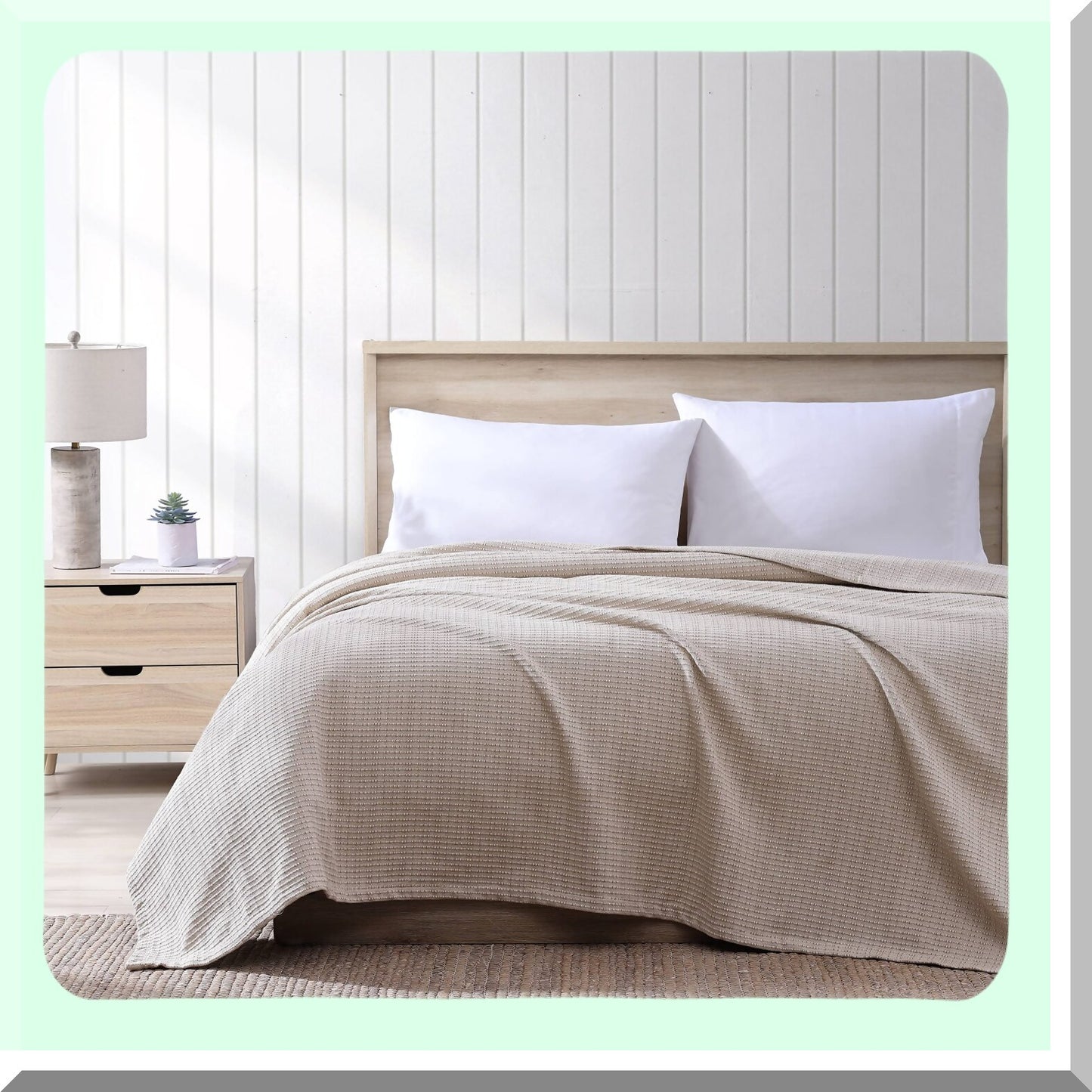 CozyCotton Queen Blanket - Soft, Medium Weight, All-Season Bamboo Woven Bedding, Natural Brown Home Decor