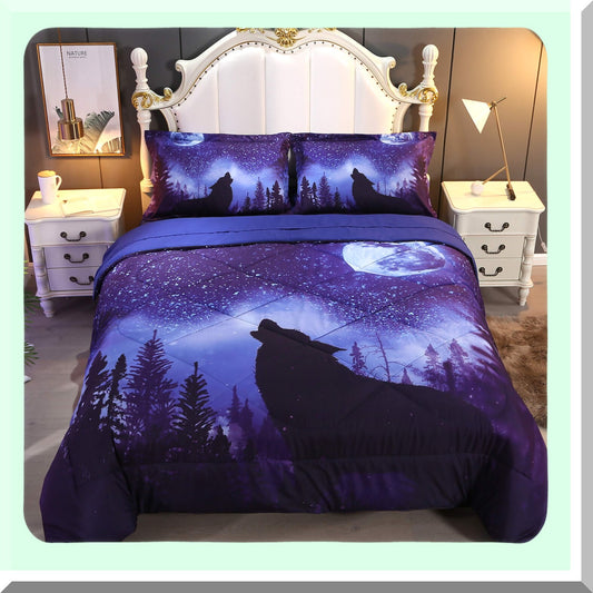 Wolf Dream 5-Piece Bedding Set - Queen Size Comforter Set for Boys and Girls - Premium 3D Wolf Design - Soft and Comfortable for Kids and Adults - Unique Wolf Theme Bedding