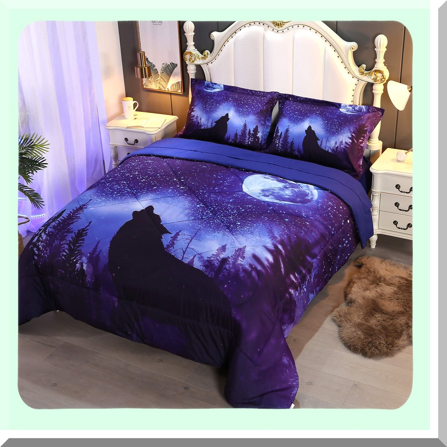 Wolf Dream 5-Piece Bedding Set - Queen Size Comforter Set for Boys and Girls - Premium 3D Wolf Design - Soft and Comfortable for Kids and Adults - Unique Wolf Theme Bedding