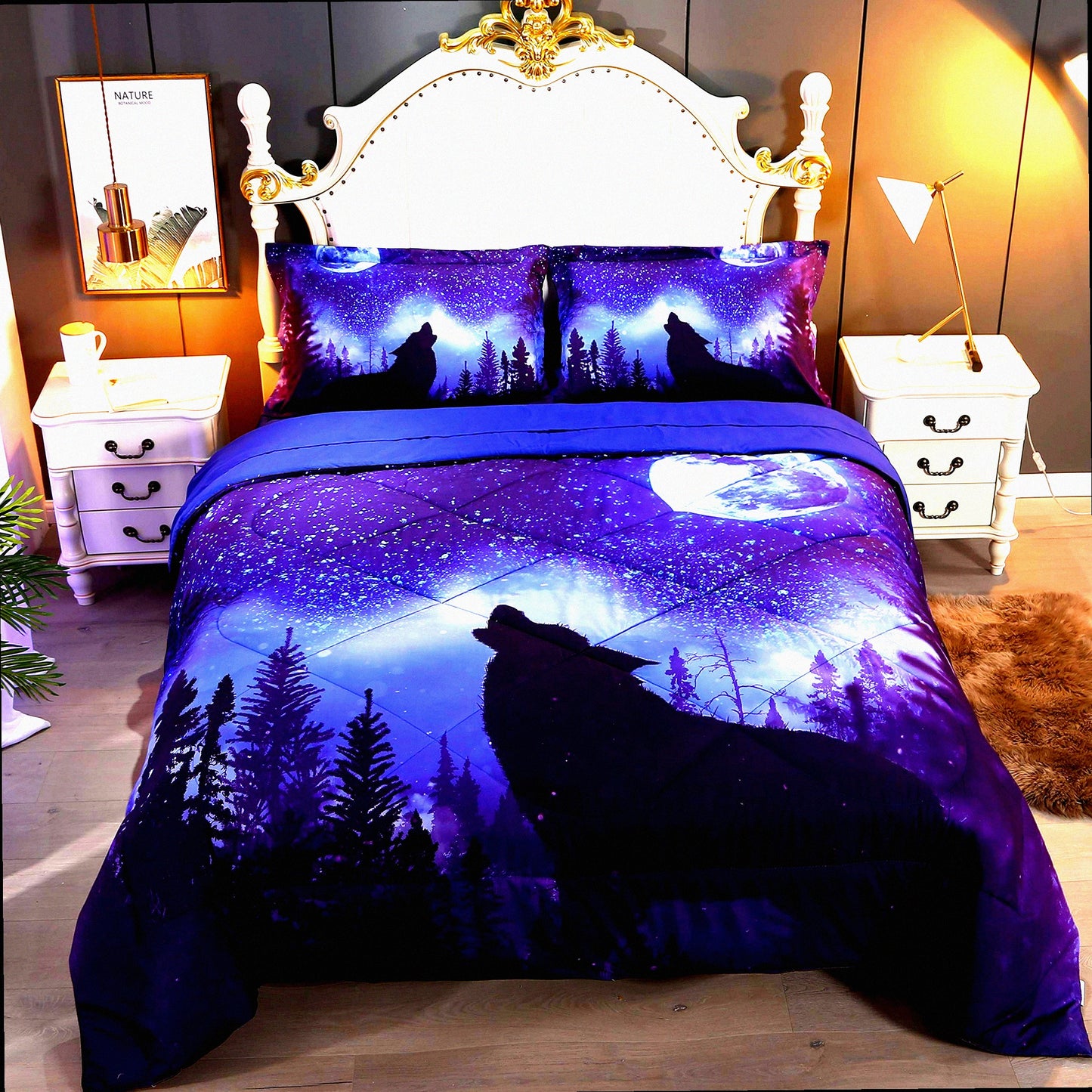 Wolf Dream 5-Piece Bedding Set - Queen Size Comforter Set for Boys and Girls - Premium 3D Wolf Design - Soft and Comfortable for Kids and Adults - Unique Wolf Theme Bedding